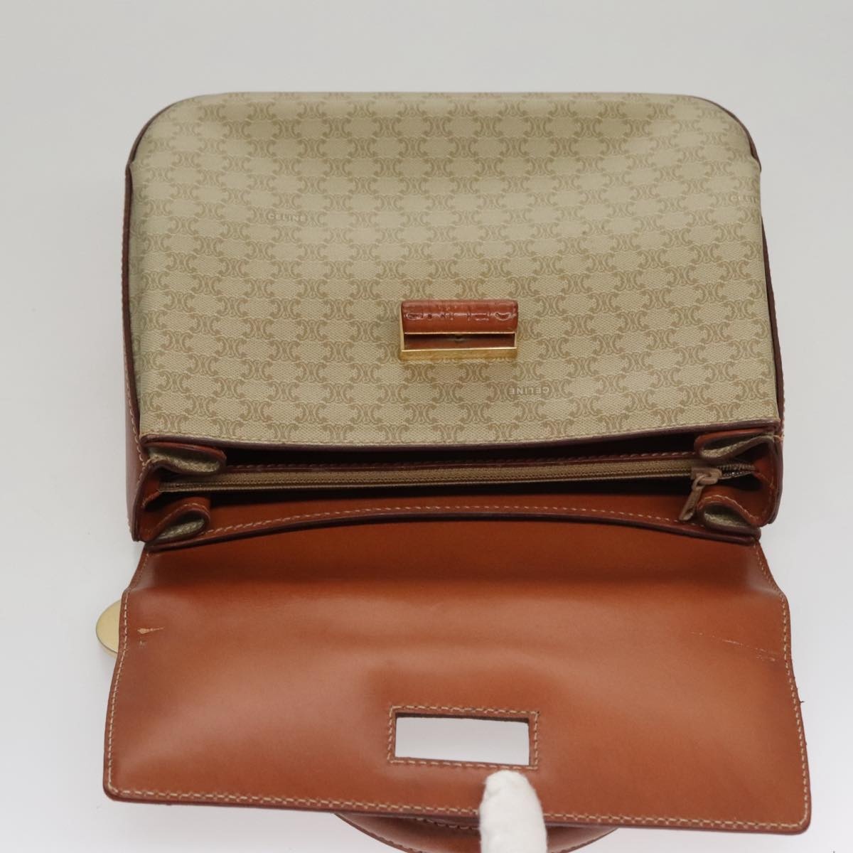 CELINE Macadam Canvas Hand Bag Beige Gold - 10
