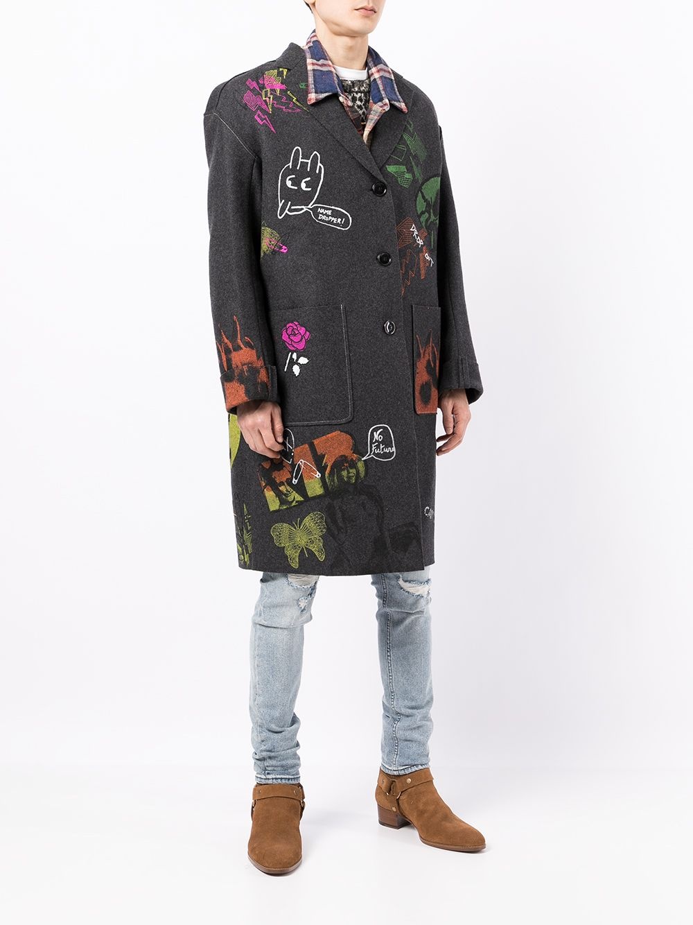 graffiti-print wool coat - 3