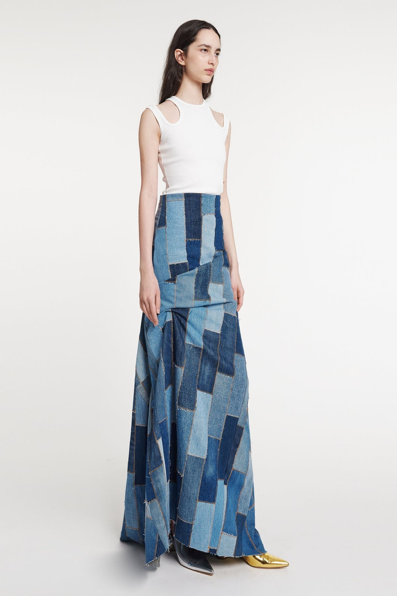 UPCYCLED DENIM SKIRT WITH BACK GATHERING BLUE DENIM 3