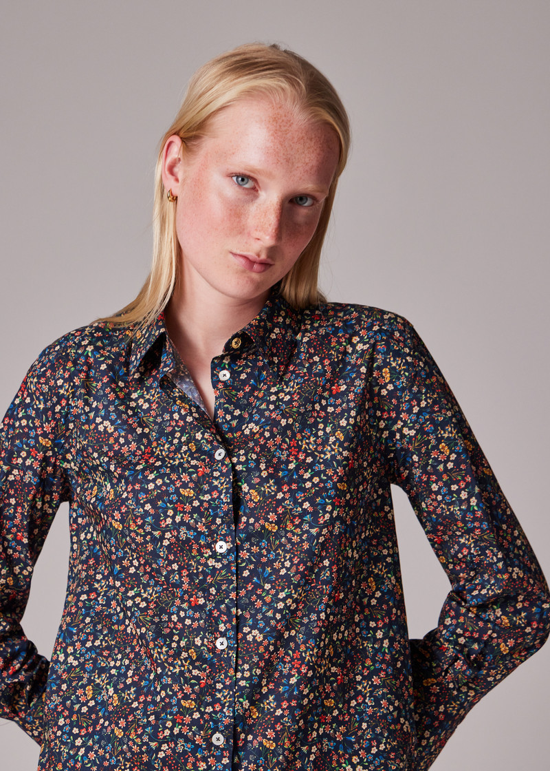 Women's Navy Cotton 'Liberty Floral' Print Shirt 4