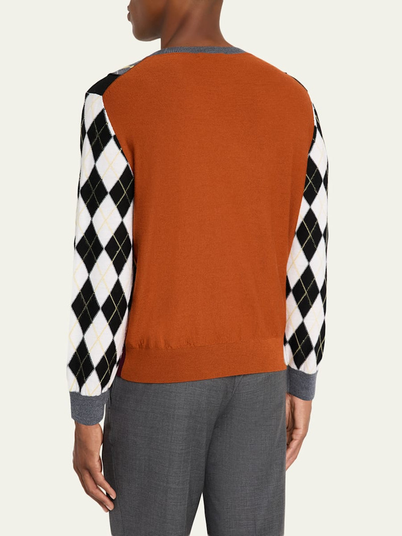 ZANKOV Men's Merino Wool Color-Block Argyle Crewneck Sweater outlook