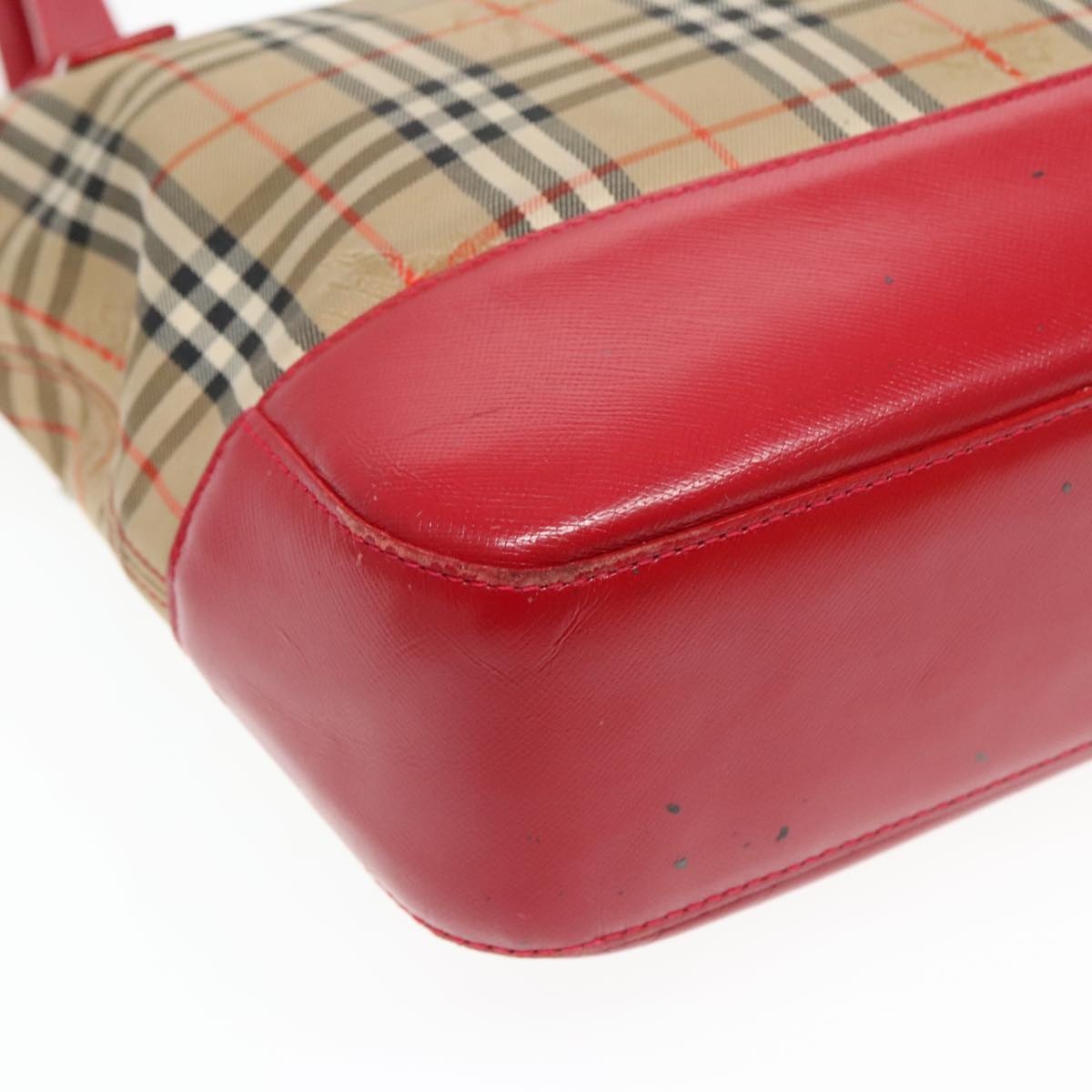 Burberry Nova Check Hand Bag Canvas Leather Beige Red Gold - 16