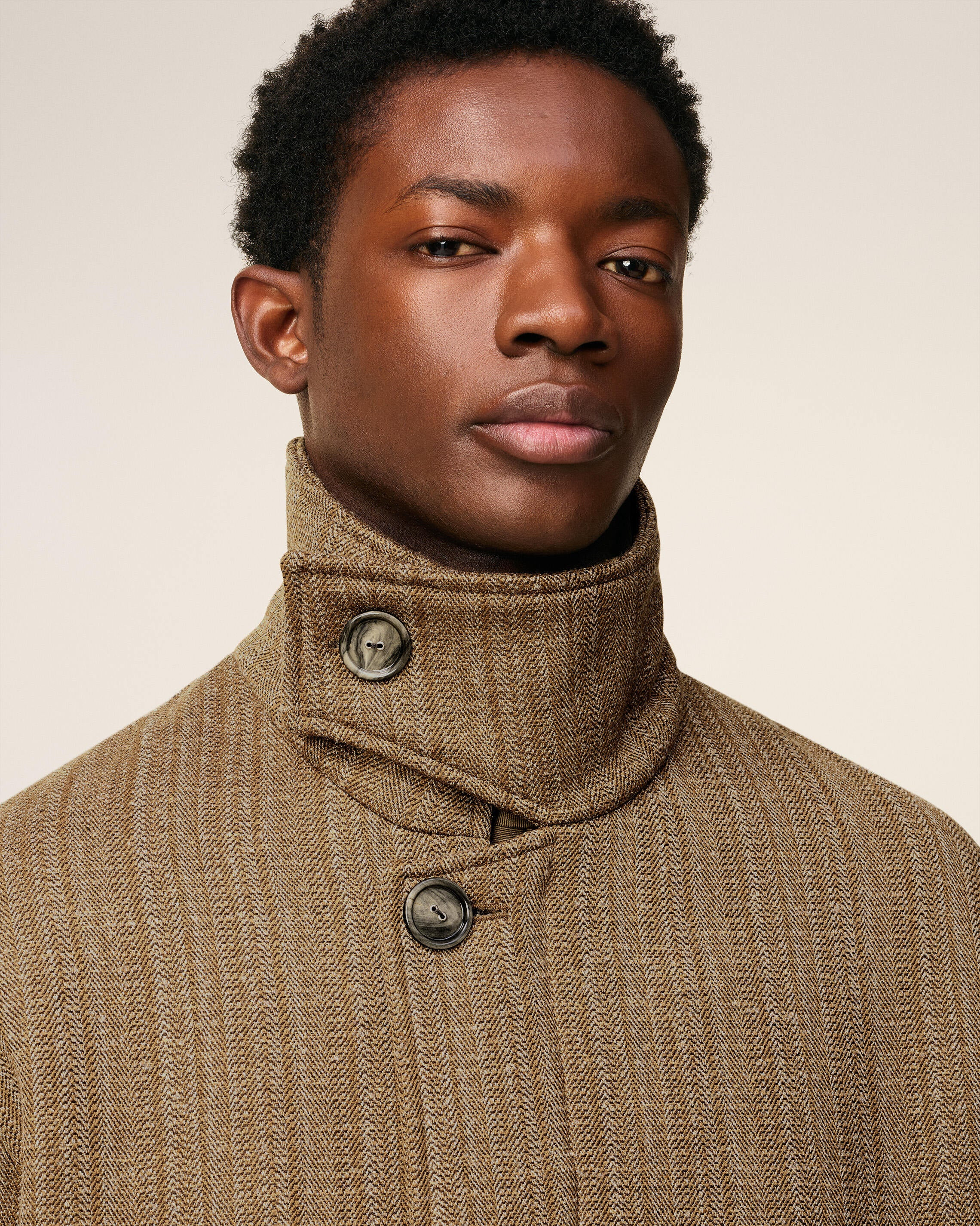 BROWN WOOL HERRINGBONE HARRINGTON JACKET - 4