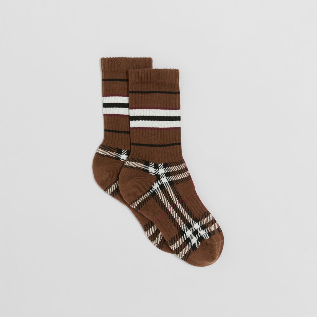 Check and Stripe Stretch Cotton Socks - 4