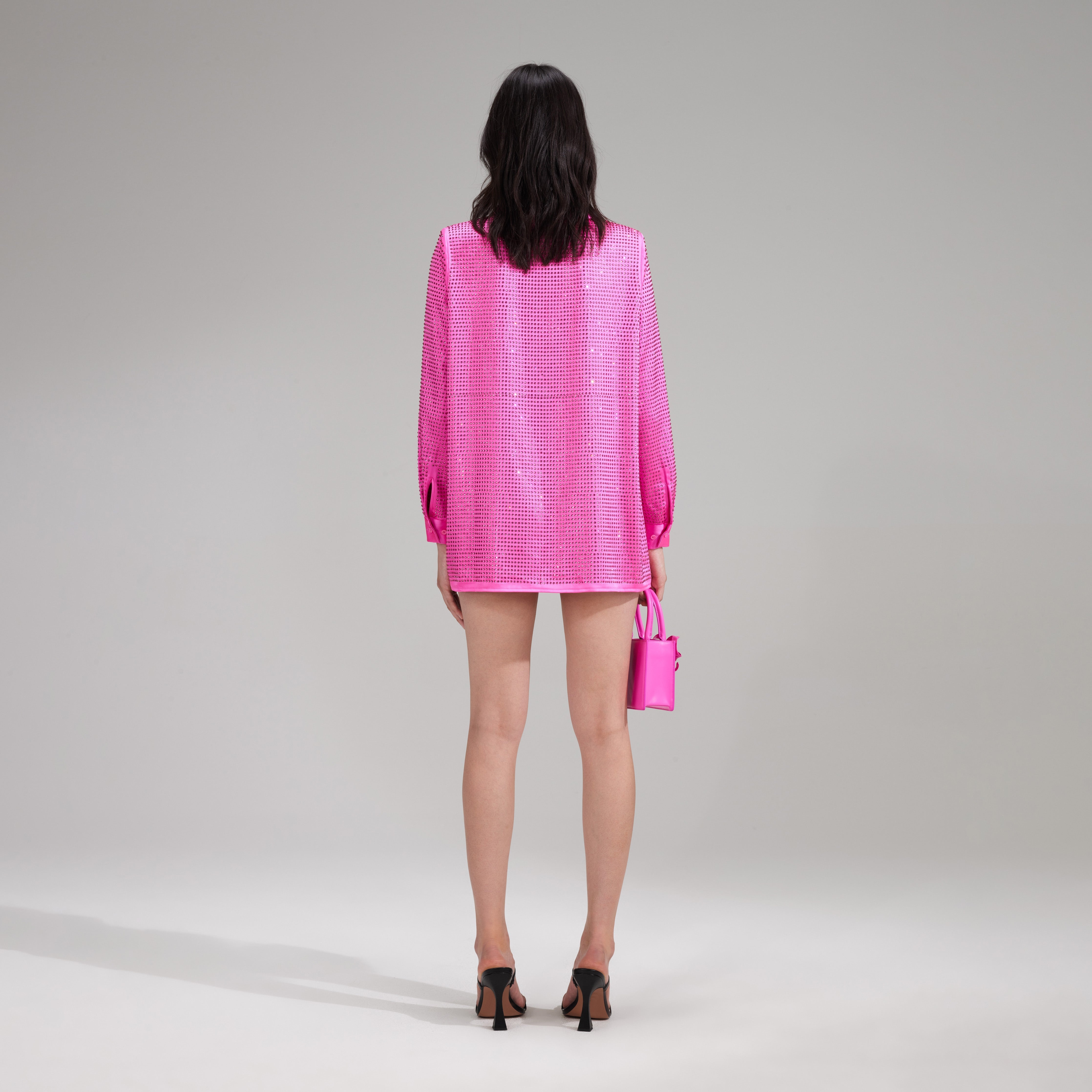 Pink Rhinestone Satin Shirt - 3