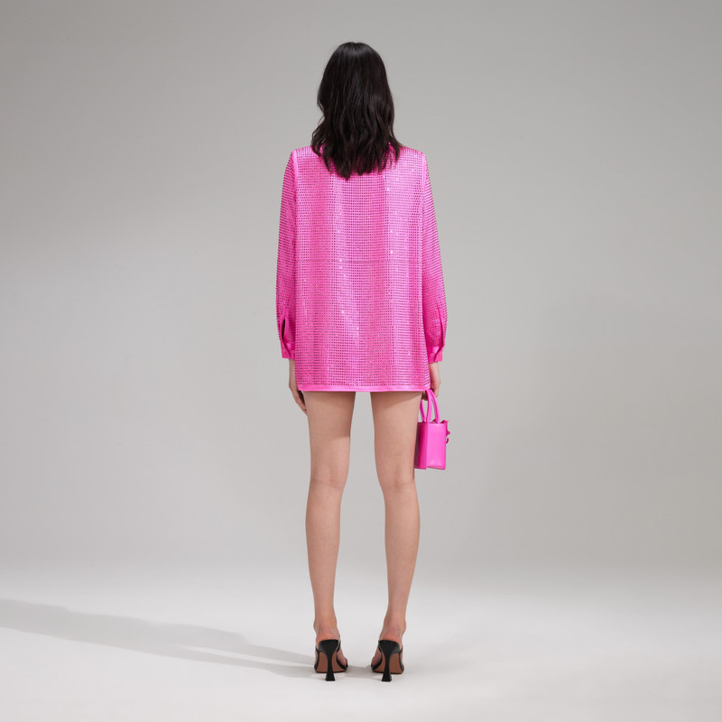 self-portrait Pink Rhinestone Satin Shirt outlook