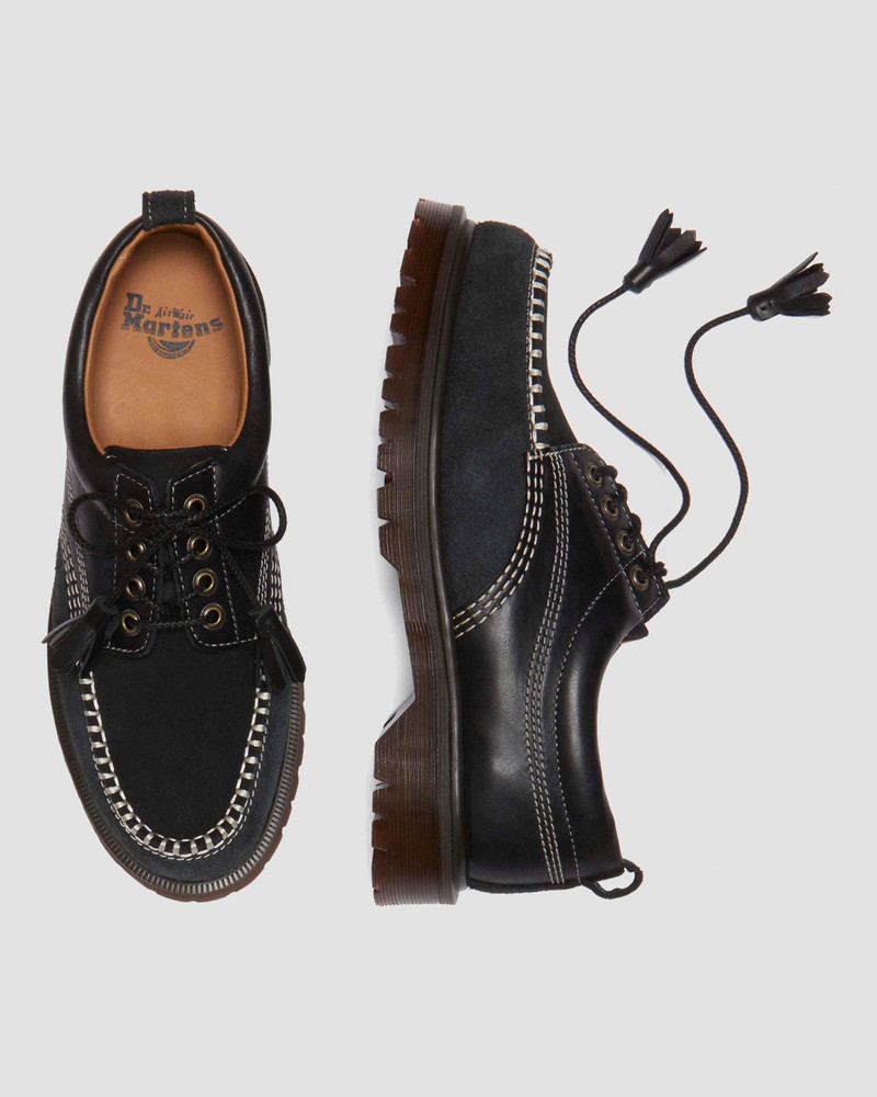 Dr. Martens Lowell mixed material moc toe shoes outlook