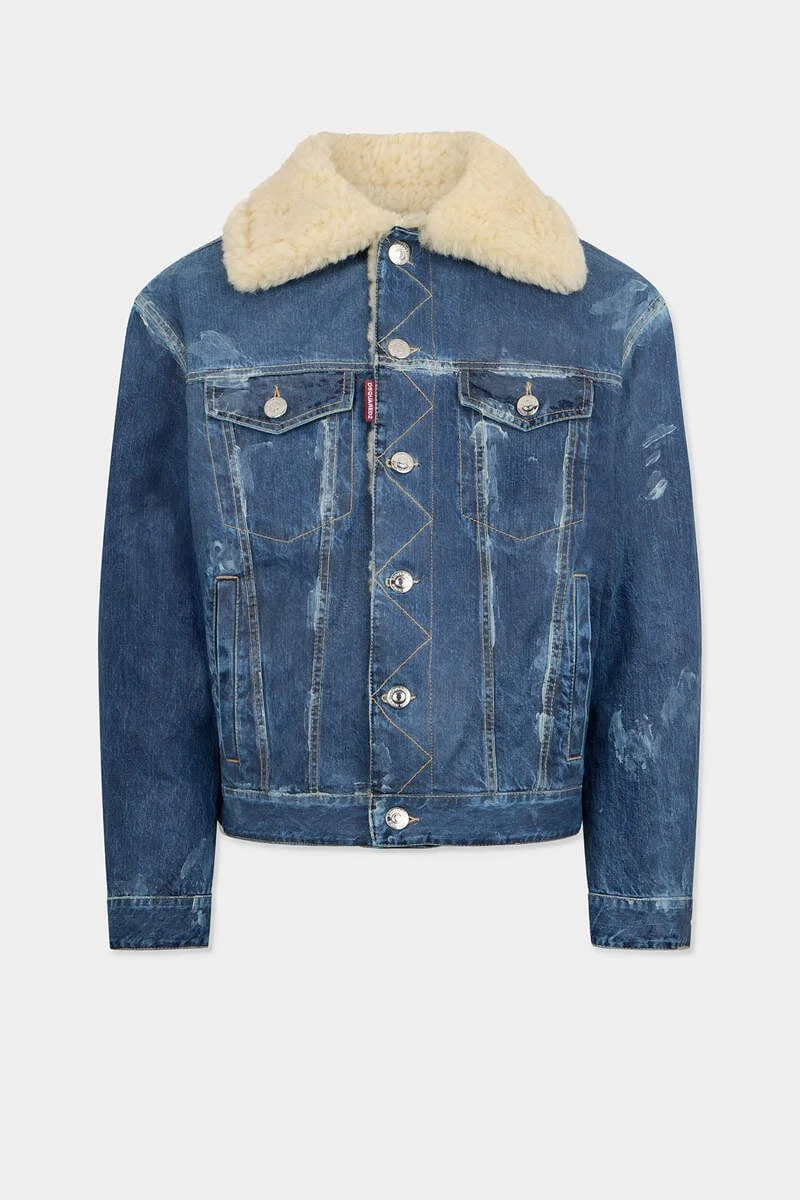 DARK FROSTED SHEARLING JEAN JACKET - 1