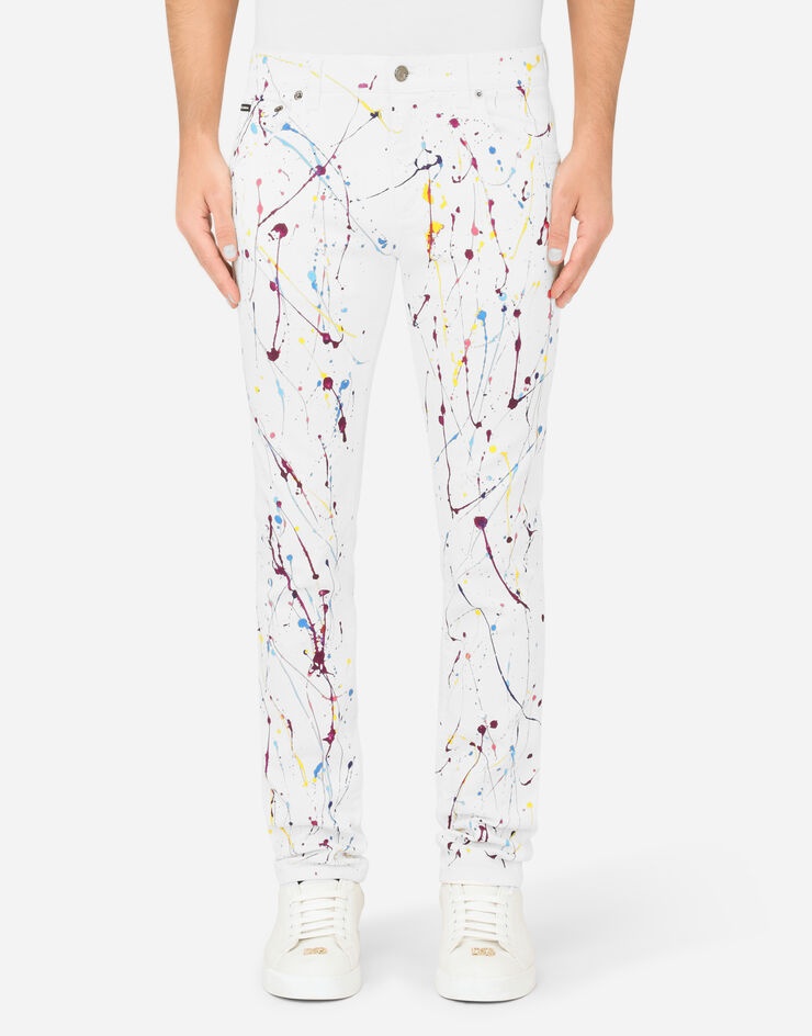 White skinny jeans with color splash print - 2