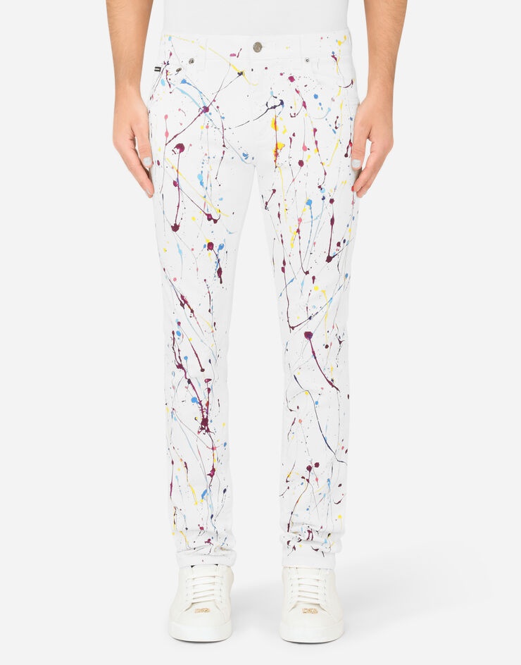 White skinny jeans with color splash print - 1