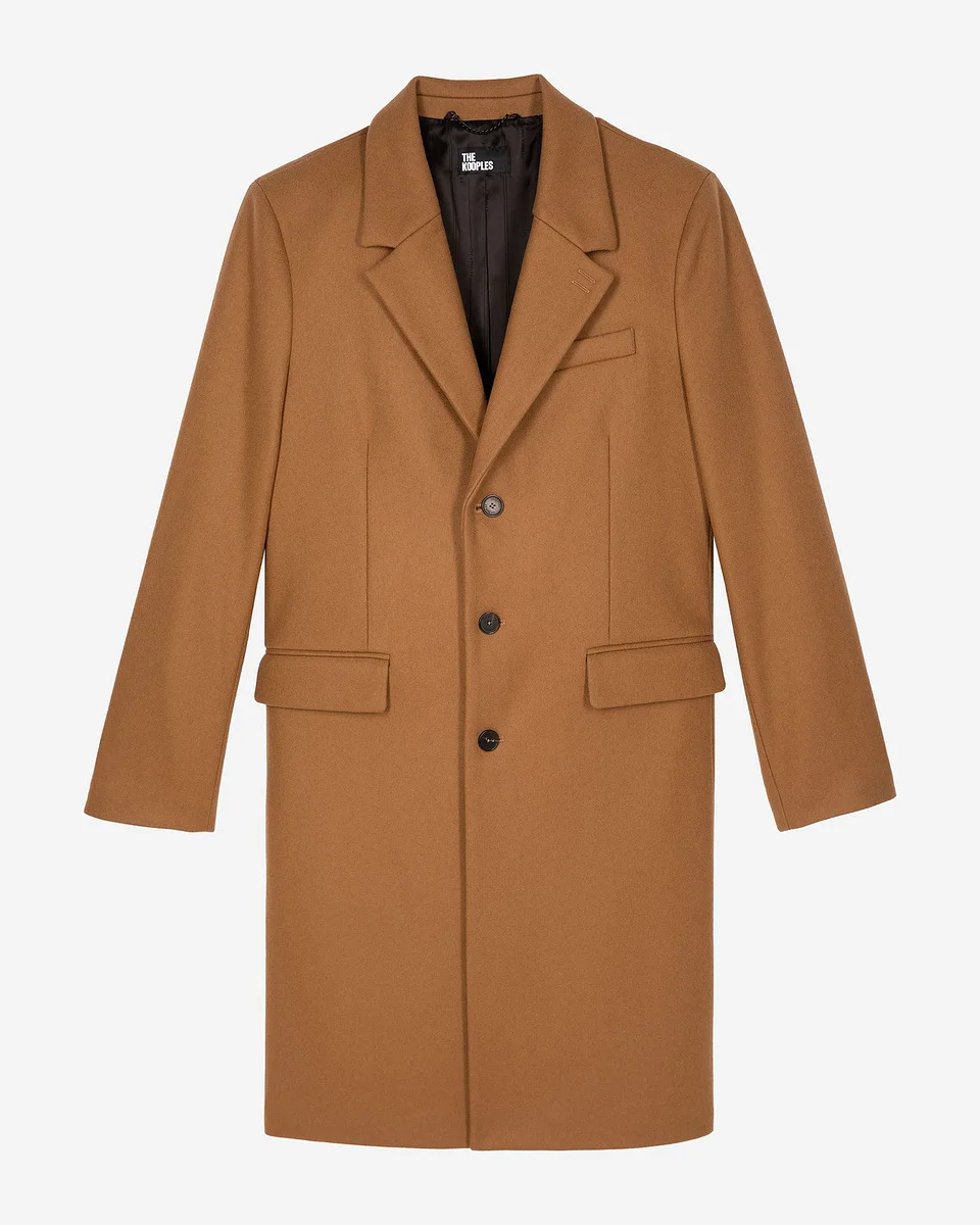 WOOL COAT WITH CAMEL LEATHER LAPEL COLLAR - 1