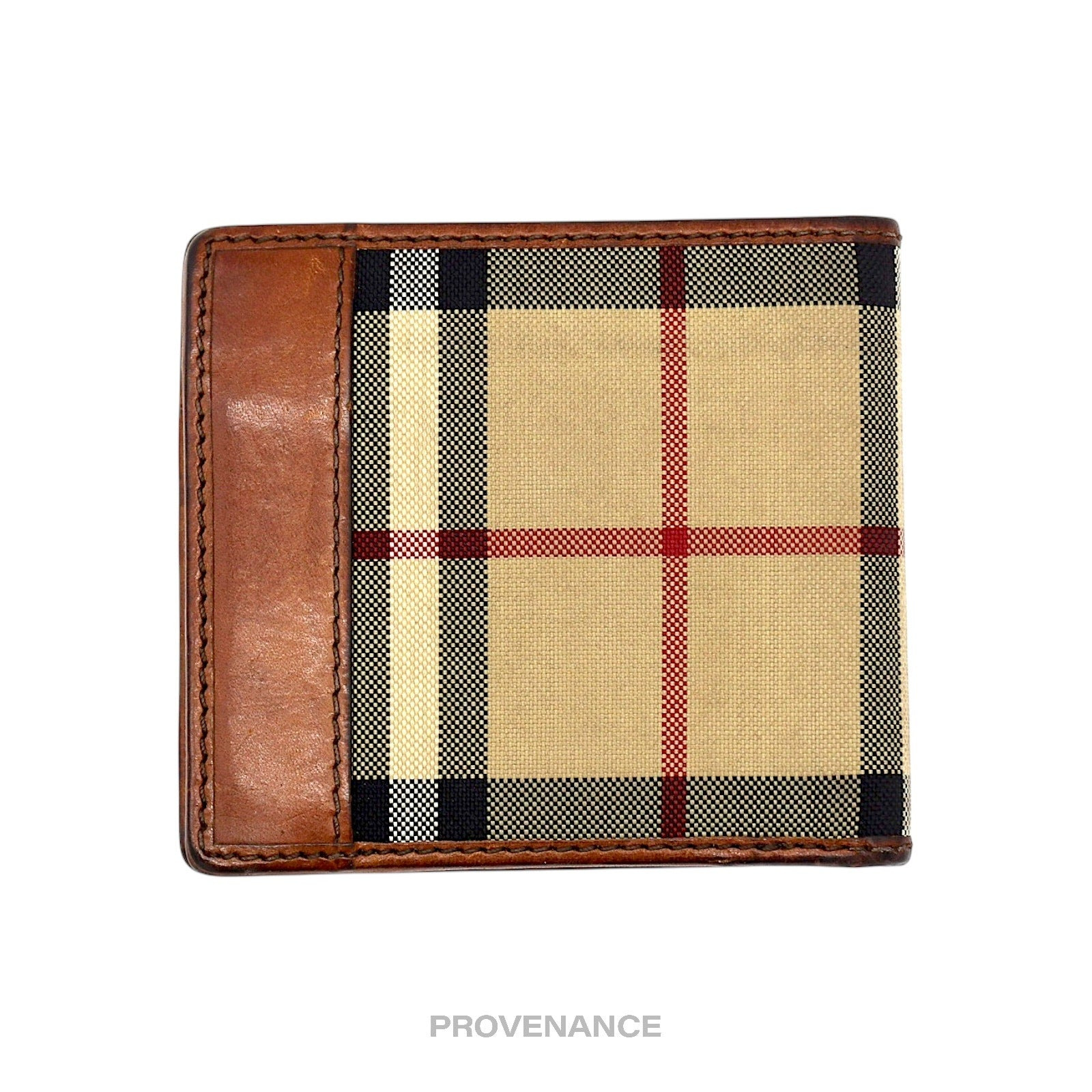 Burberry Nova Check Canvas Bifold Wallet - Brown Leather - 2