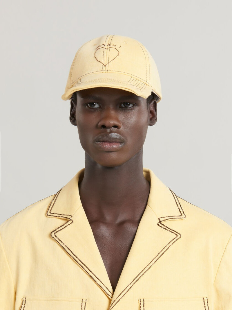 Marni YELLOW ORGANIC DENIM BASEBALL CAP WITH MARNI MENDING outlook