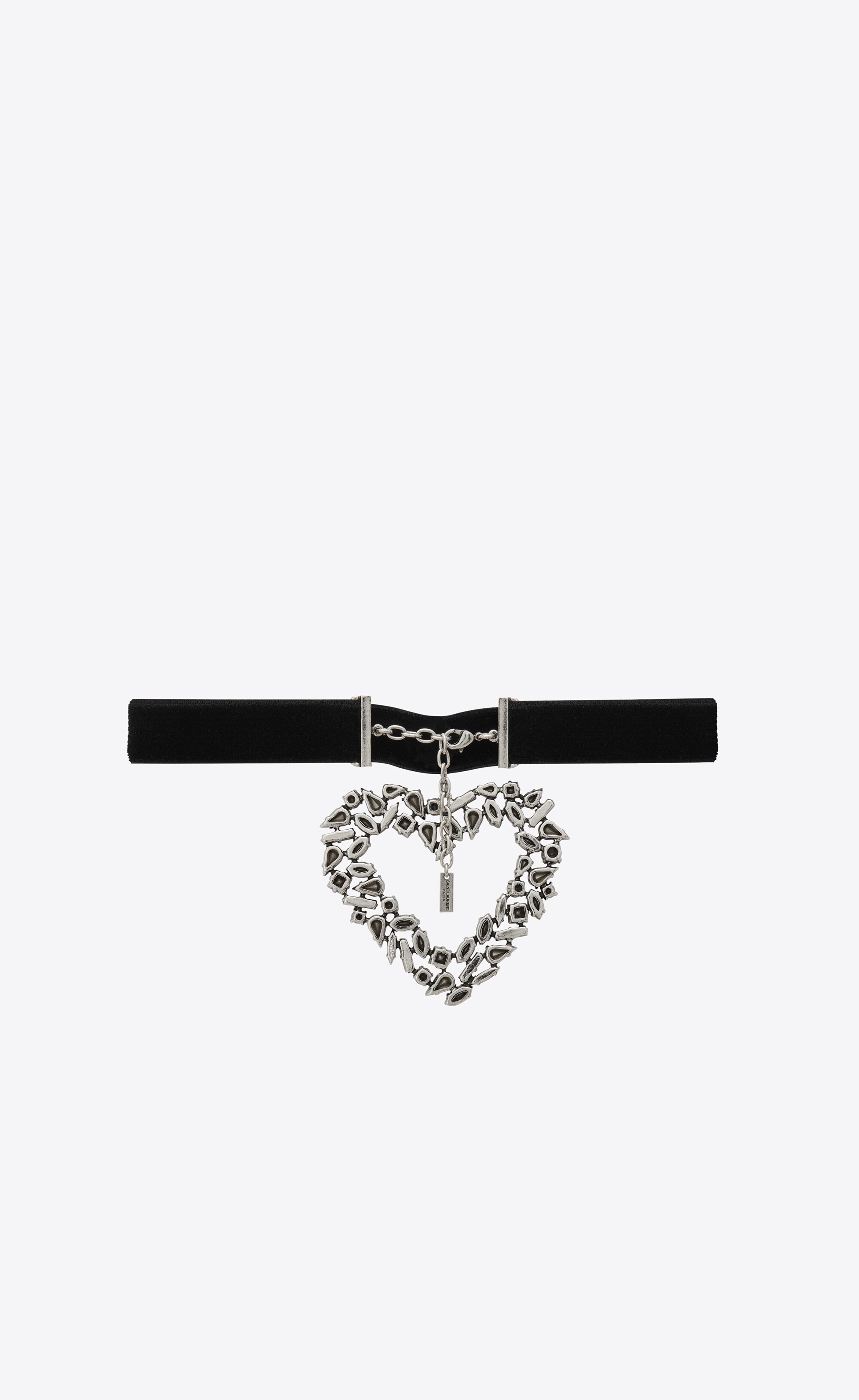 oversized rhinestone heart choker in metal and velvet - 3