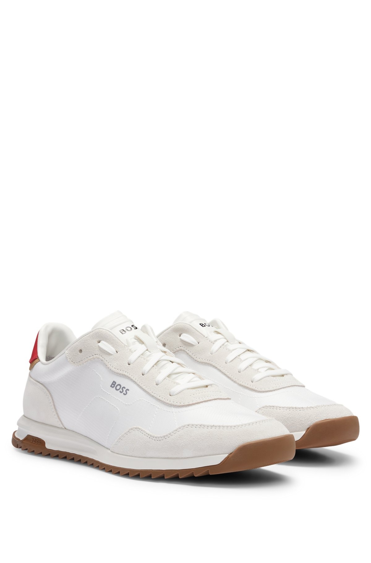 TEXTURED-FABRIC LACE-UP TRAINERS WITH SUEDE TRIMS - 2