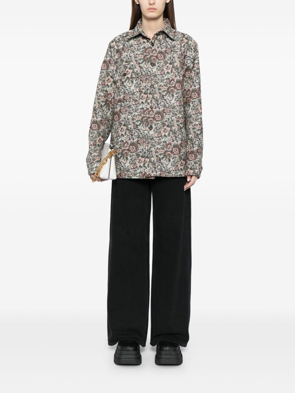 floral-print shirt jacket - 3