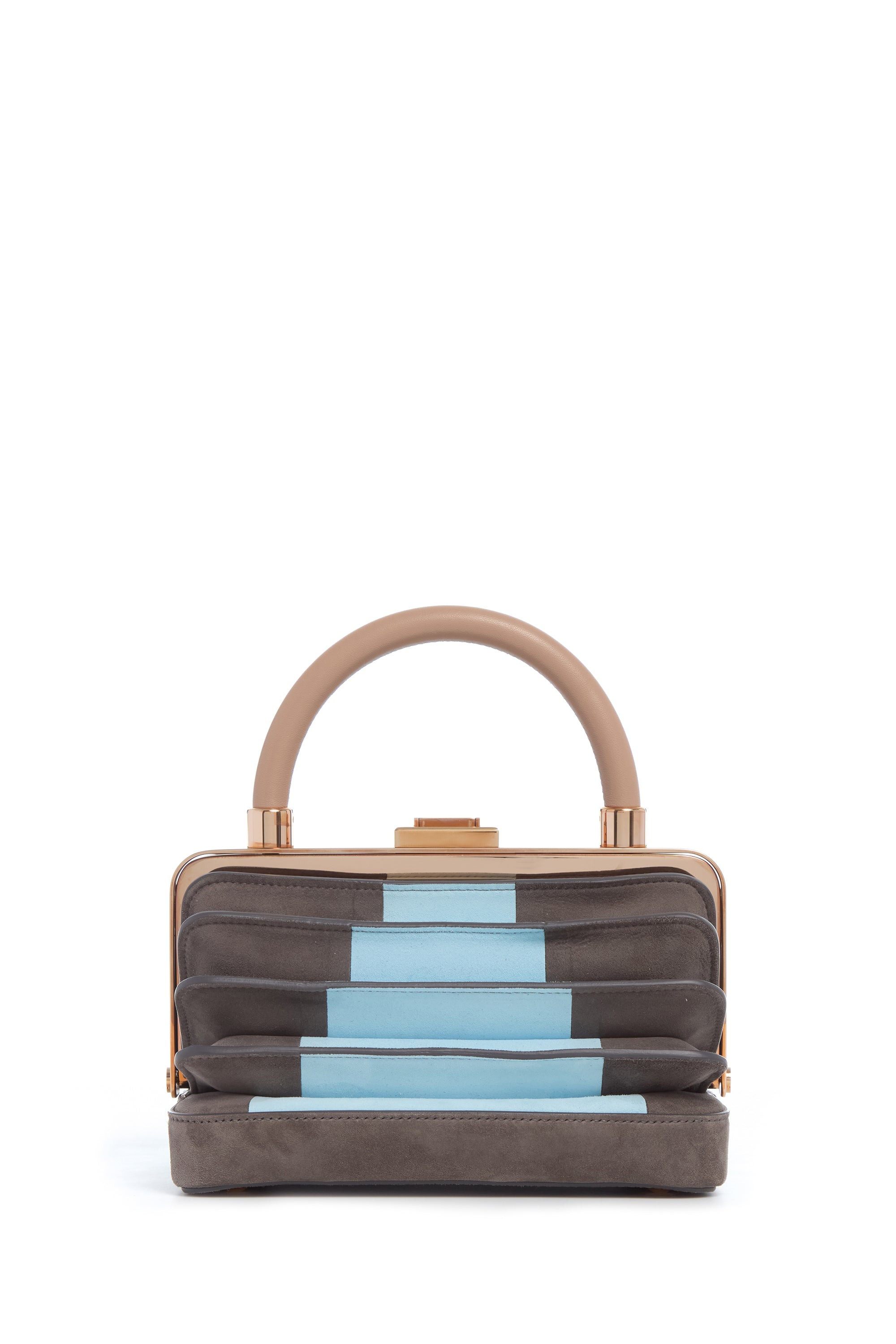 Diana Bag in Grey & Light Blue Suede with Nude Nappa Leather Handle - 2