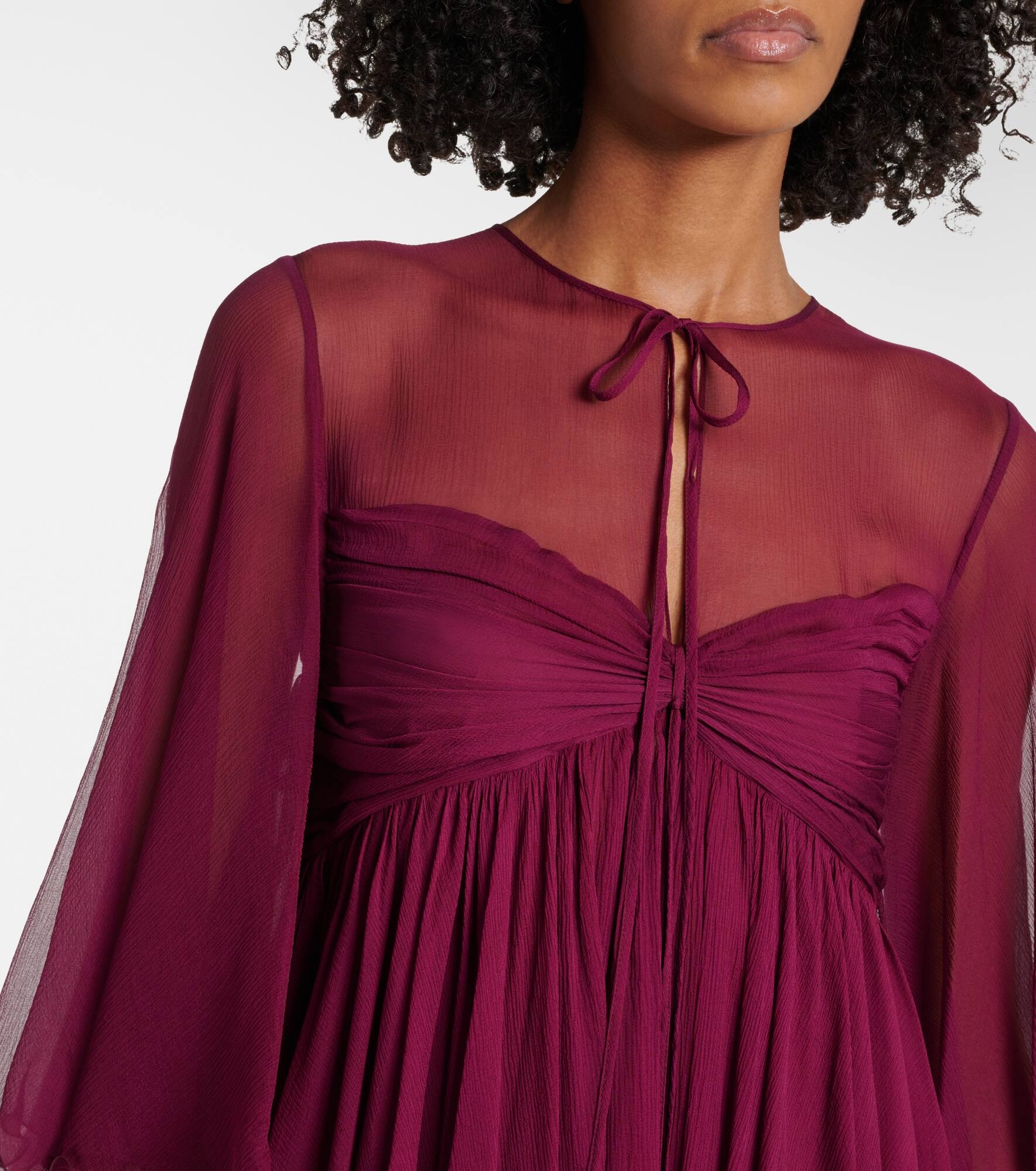 Sheer ruched silk minidress - 4