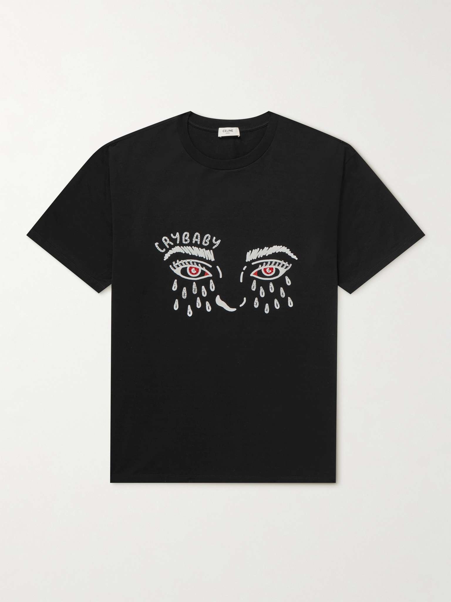 Cry Baby Embellished Flocked Cotton-Jersey T-Shirt - 1