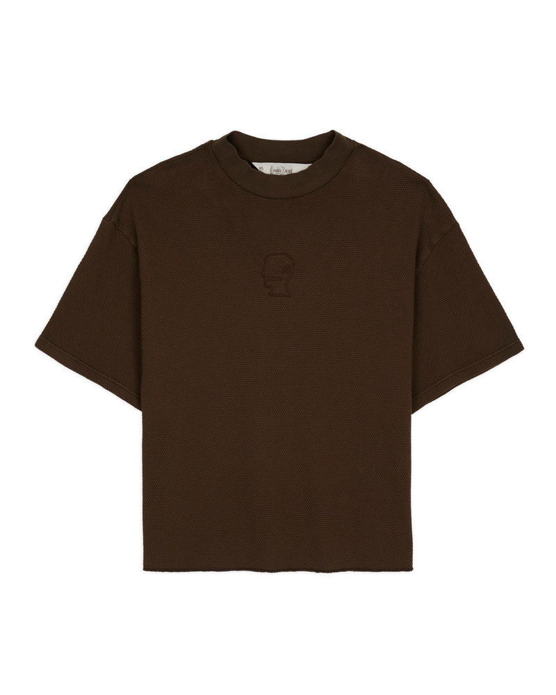 Boxy Thermal Mock Neck T-Shirt - Brown 1