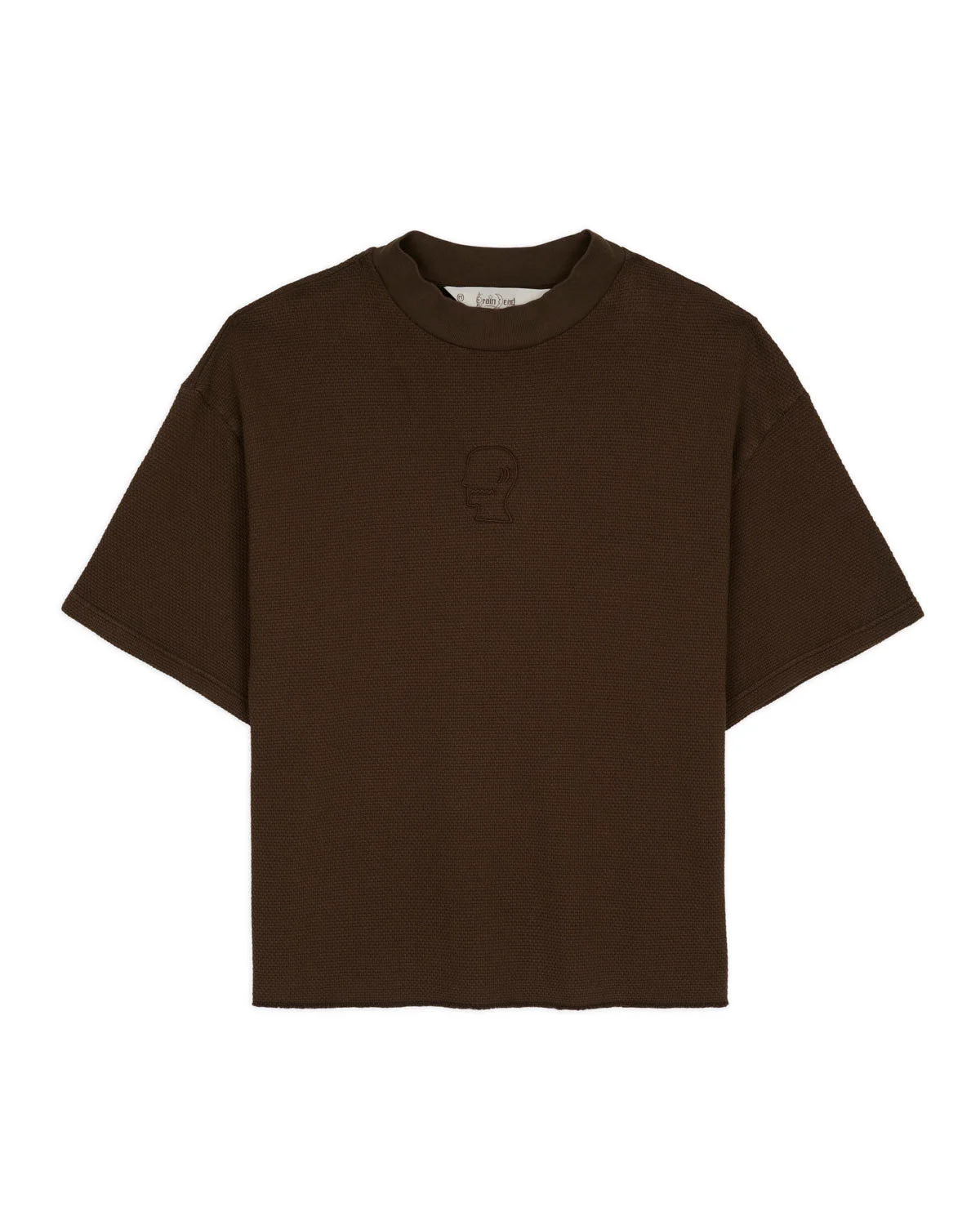 Boxy Thermal Mock Neck T-Shirt - Brown - 1