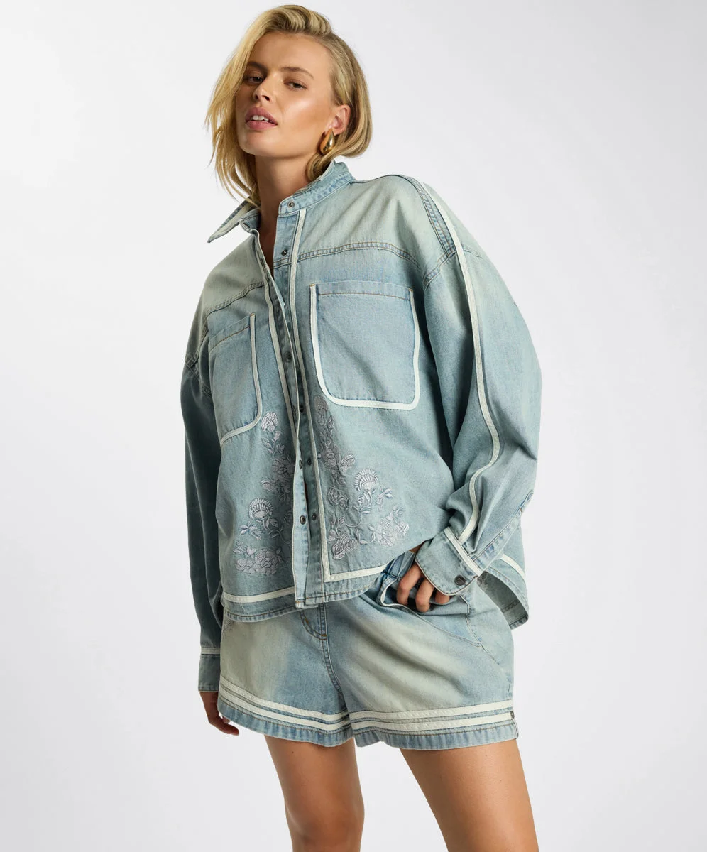 Embroidered Essential Denim Shirt - Folklore Chambray Blue - 1
