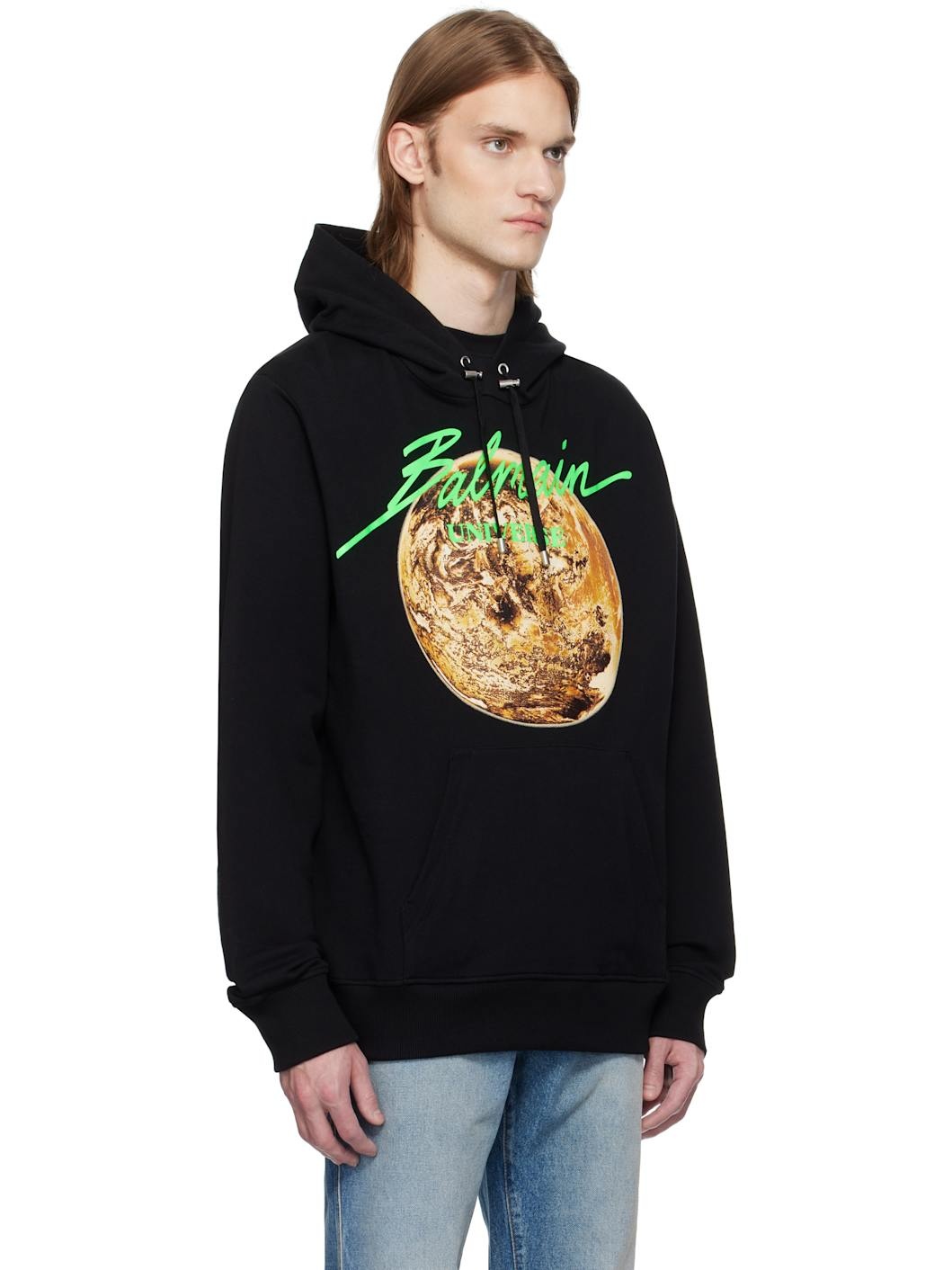 Black Printed 'Balmain Universe' Logo & Planet Hoodie - 2
