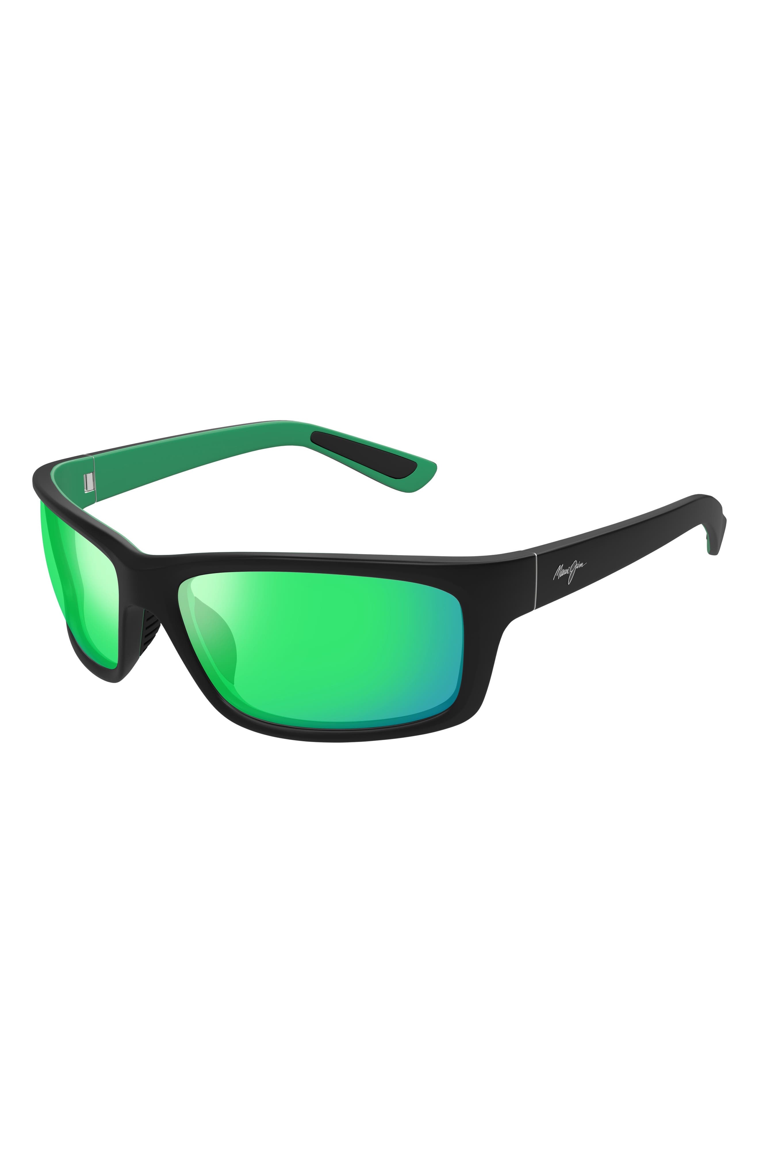 Maui Jim Kanaio Coast 61mm PolarizedPlus2® Rectangular Sunglasses in Black/Maui Green at Nordstrom - 2