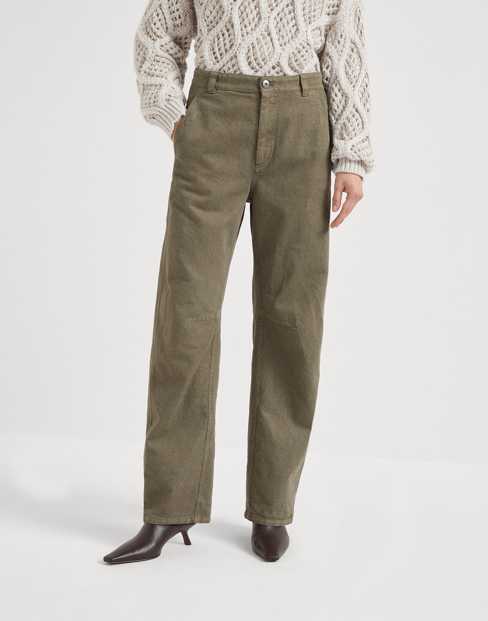 Brunello Cucinelli Dyed sparkling denim soft curved trousers