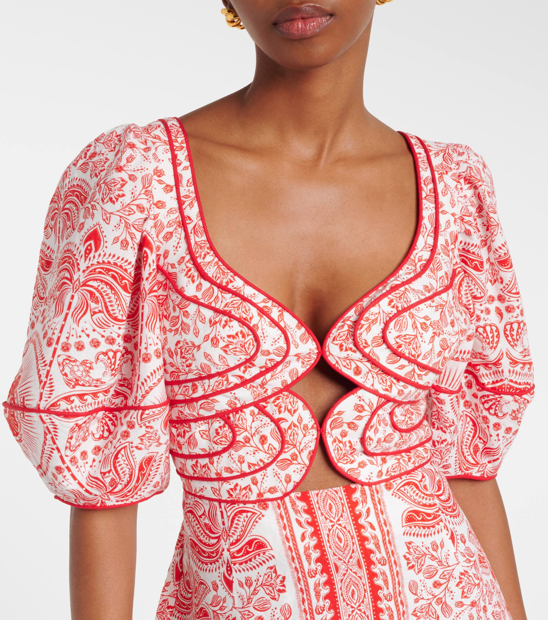 Printed cutout linen-blend minidress - 4