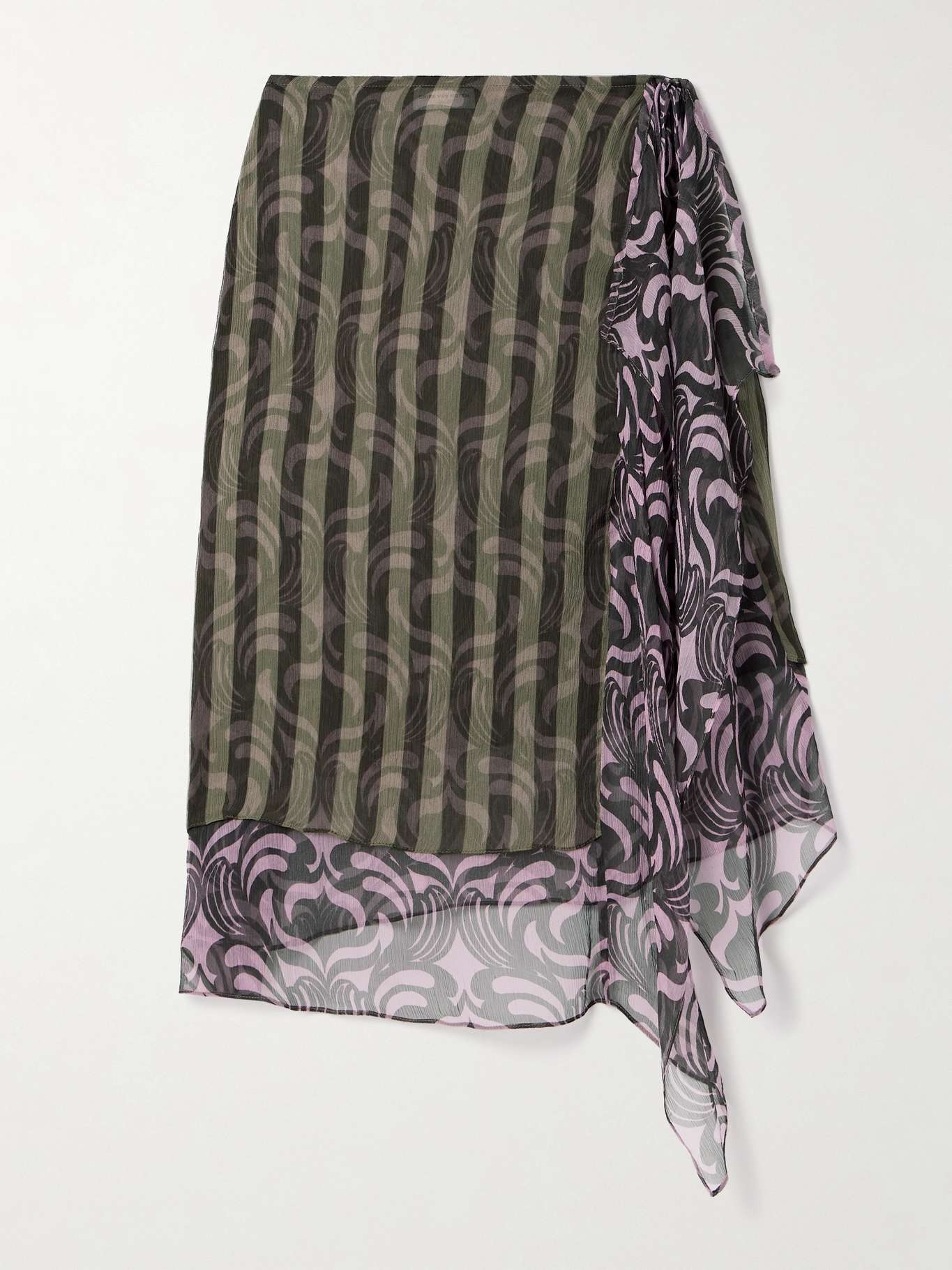 Asymmetric wrap-effect layered printed silk-crepon mini skirt - 1