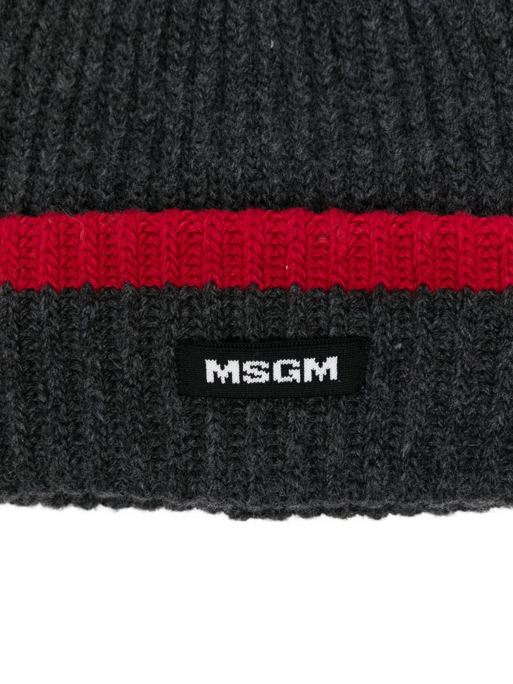 ribbed-knit red-band beanie hat - 3