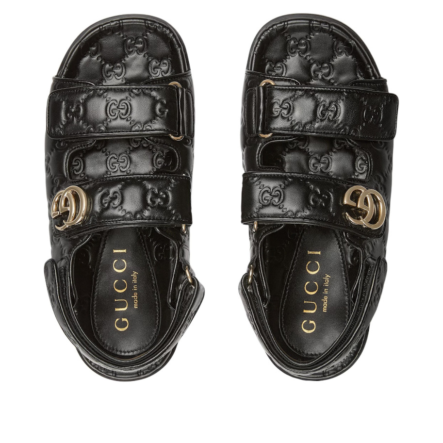 (WMNS) Gucci Double G Leather Sandals 'Black' 816625-AAEGP-1000 - 5