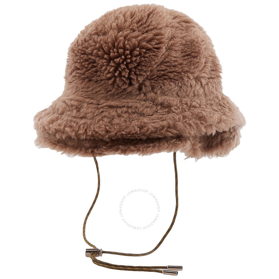Sacai Beige Double Brim Faux Shearling Hat, Brand Size 1 - 3