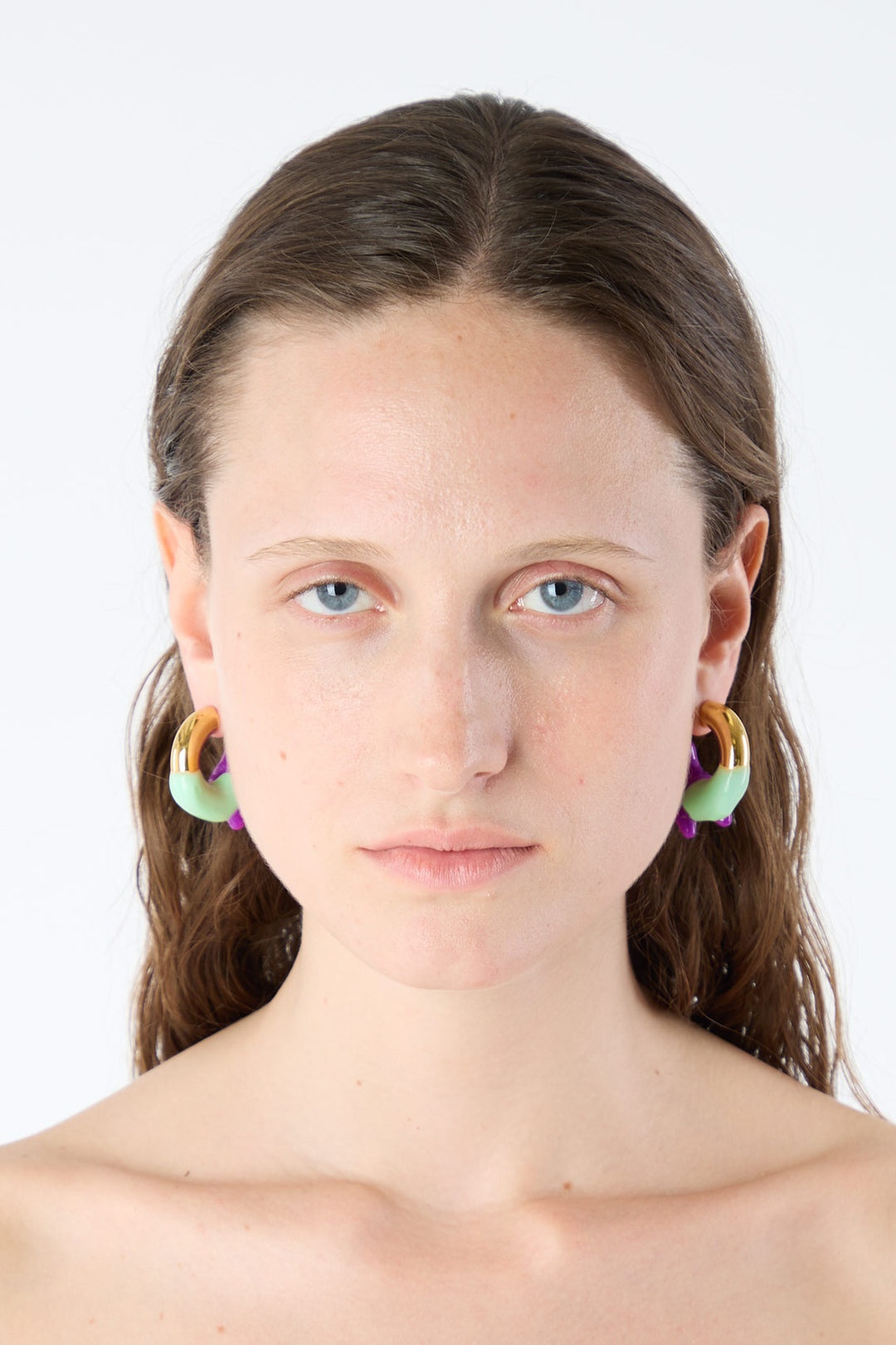 SMALL RUBBERIZED EARRINGS GOLD / purple & mint - 2