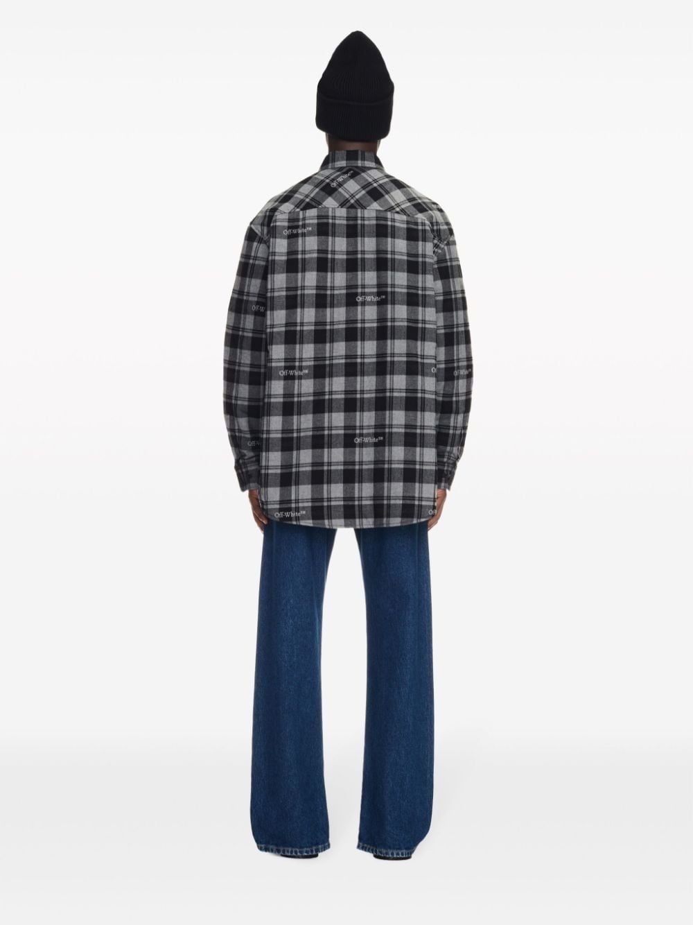 logo-embroidered checked padded shirt - 4