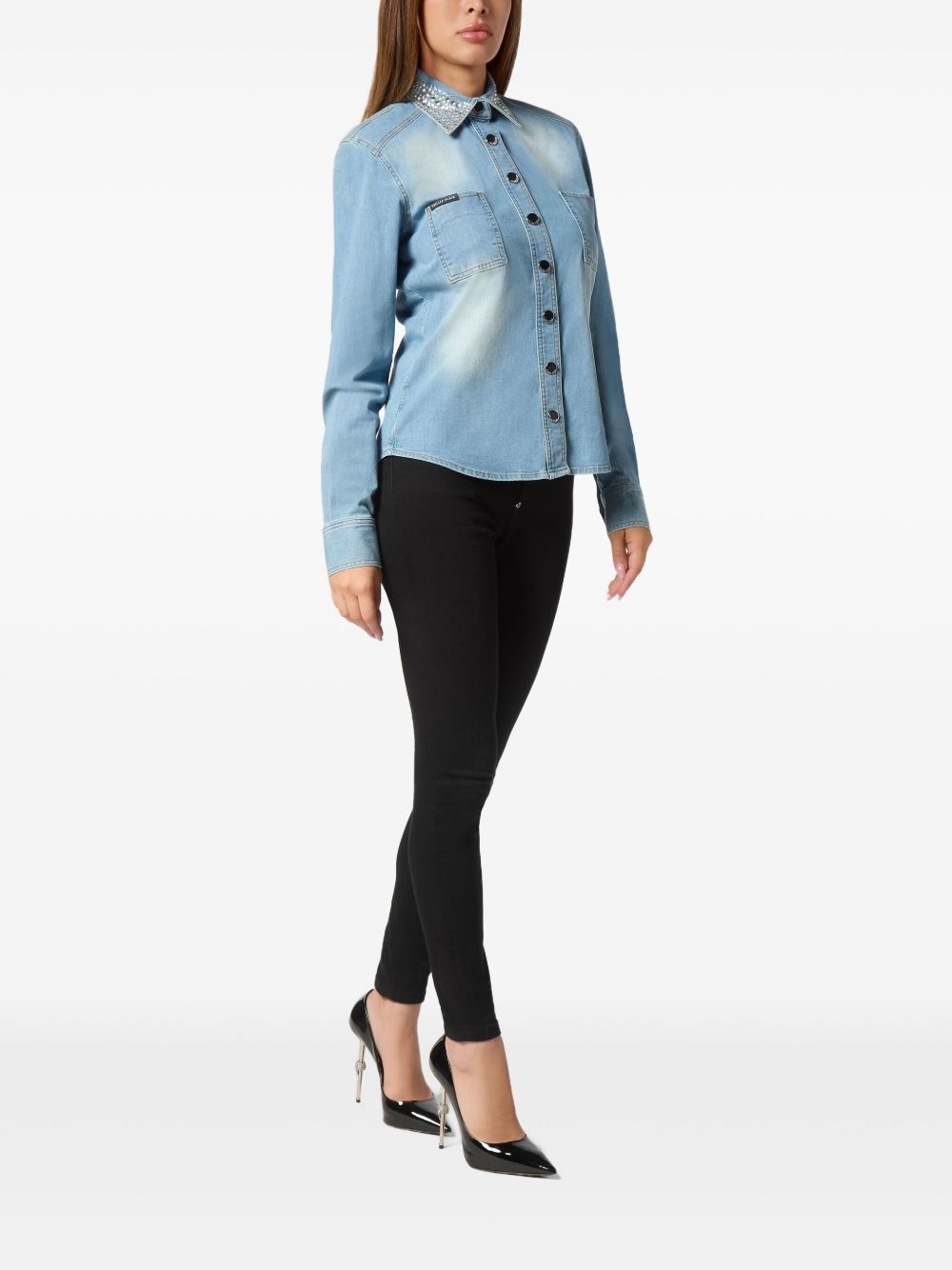 crystal-embellished denim shirt - 5