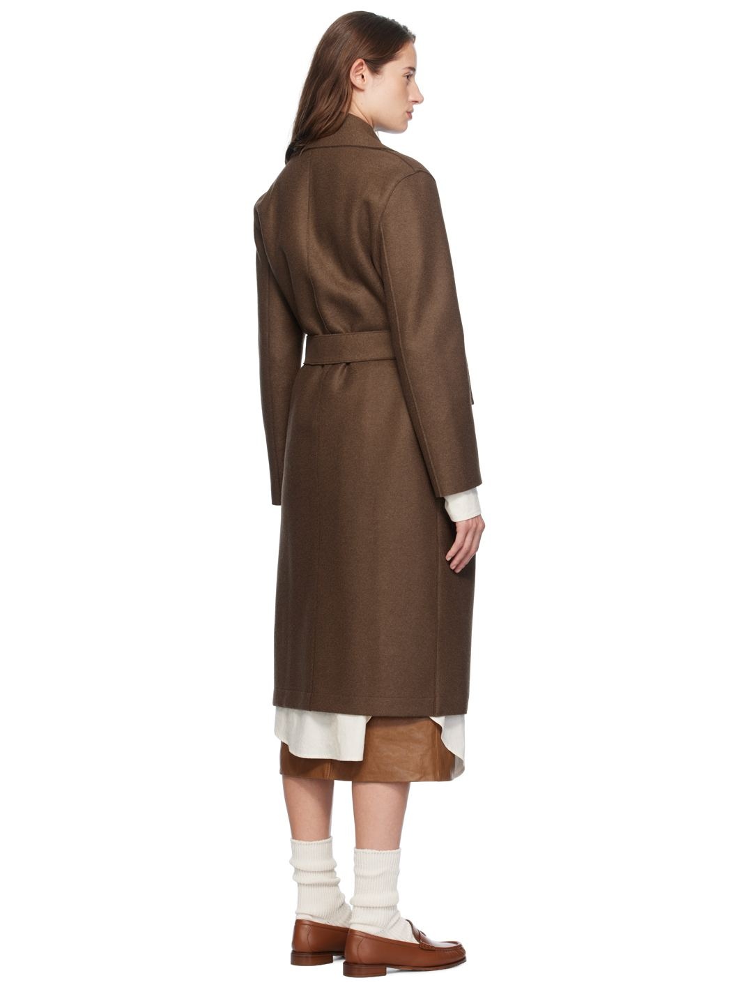 Brown Belted Long Coat - 3