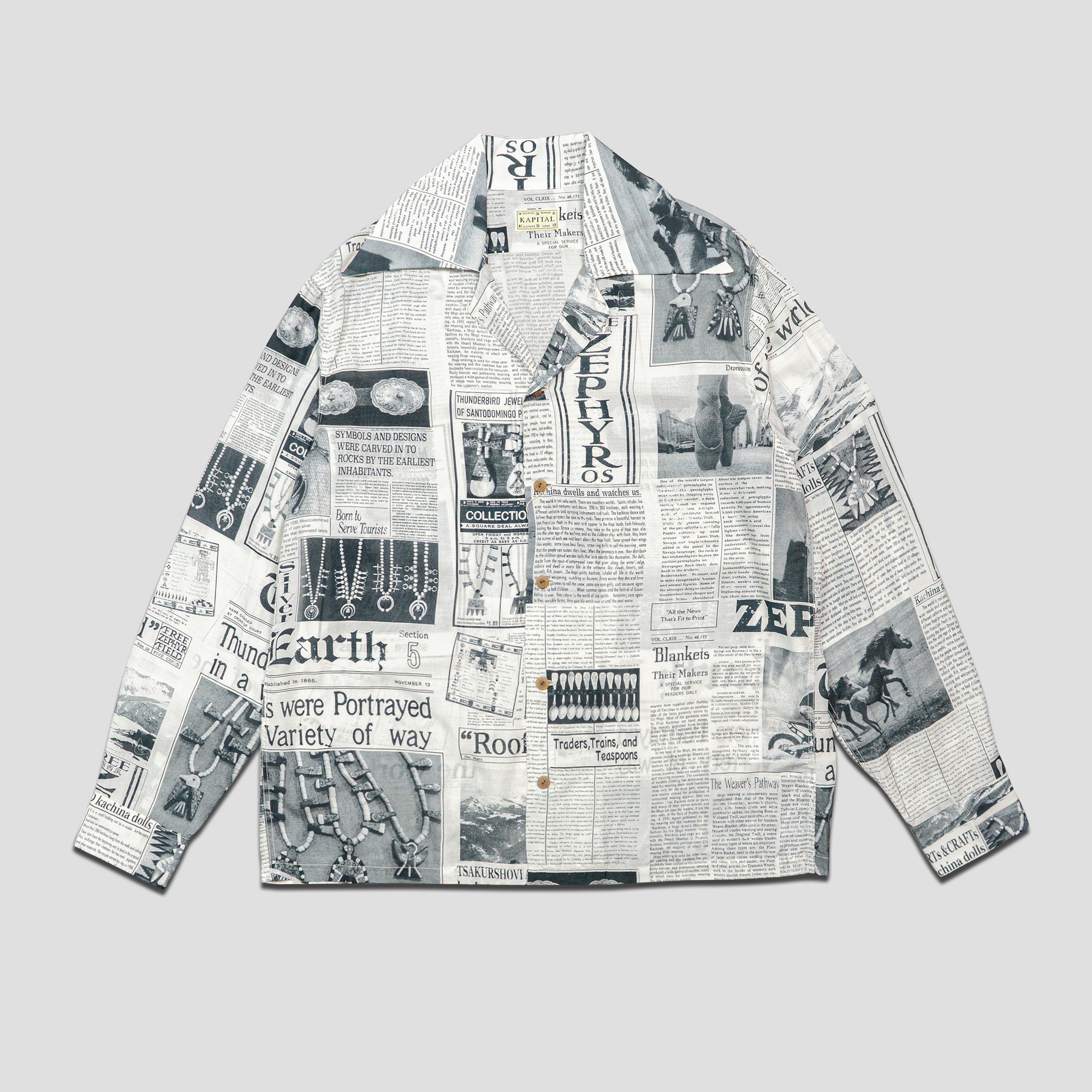 SILK/RAYON PUEBLO NEWSPAPER L/S SHIRTS - 1