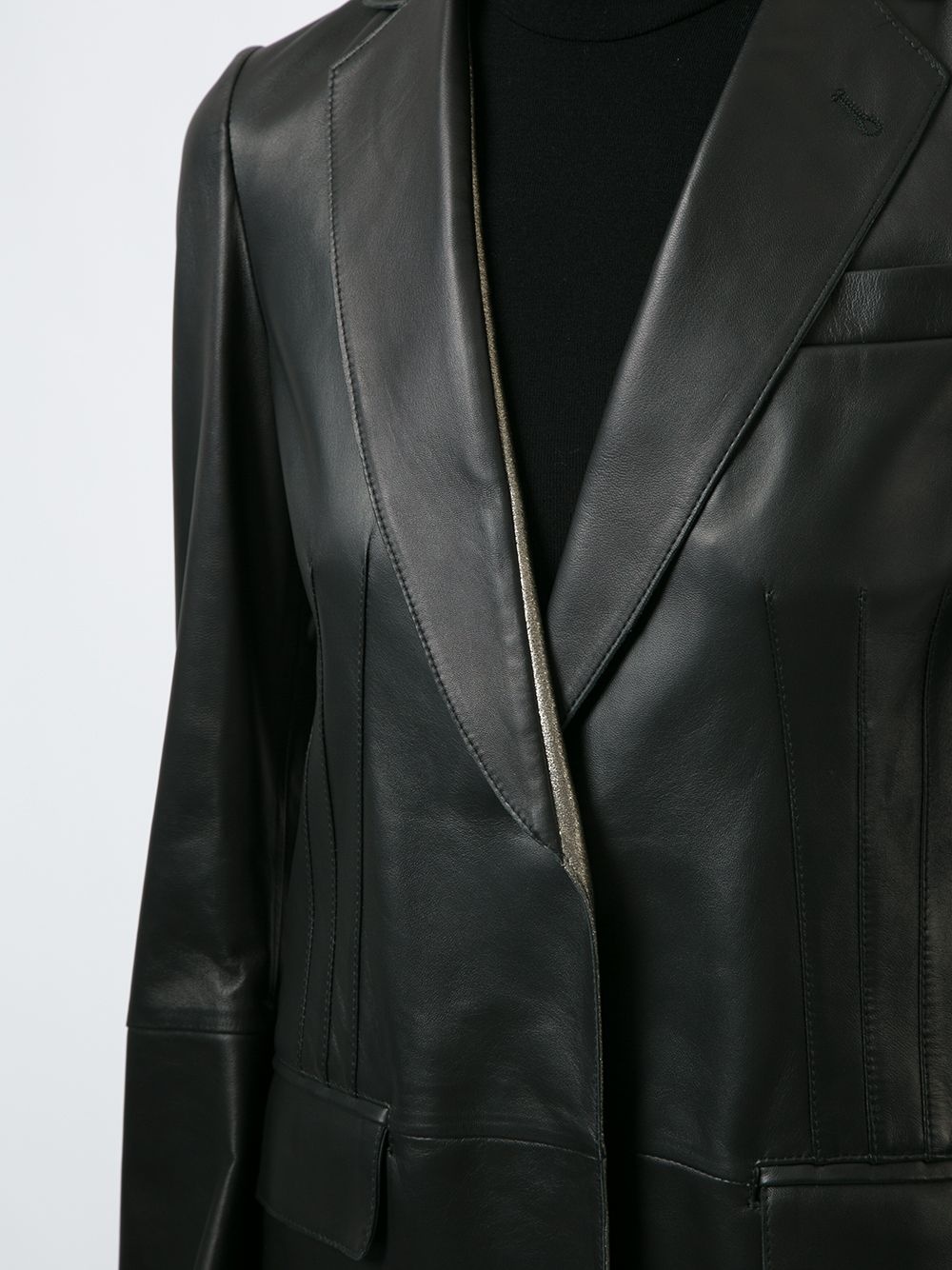 lamé-detail leather blazer - 5