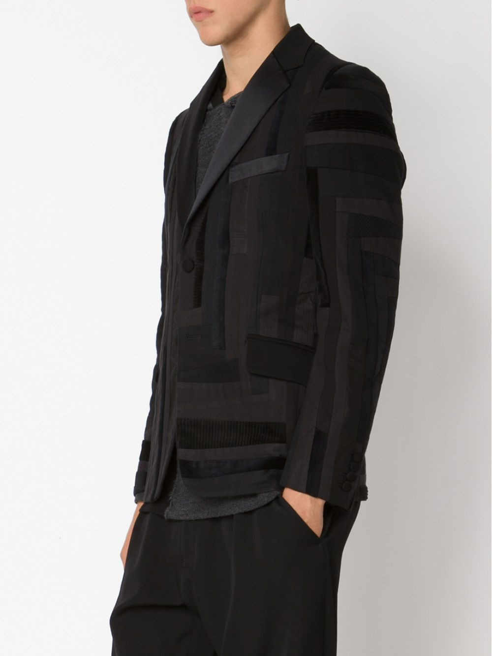 stripped patchwork blazer - 3