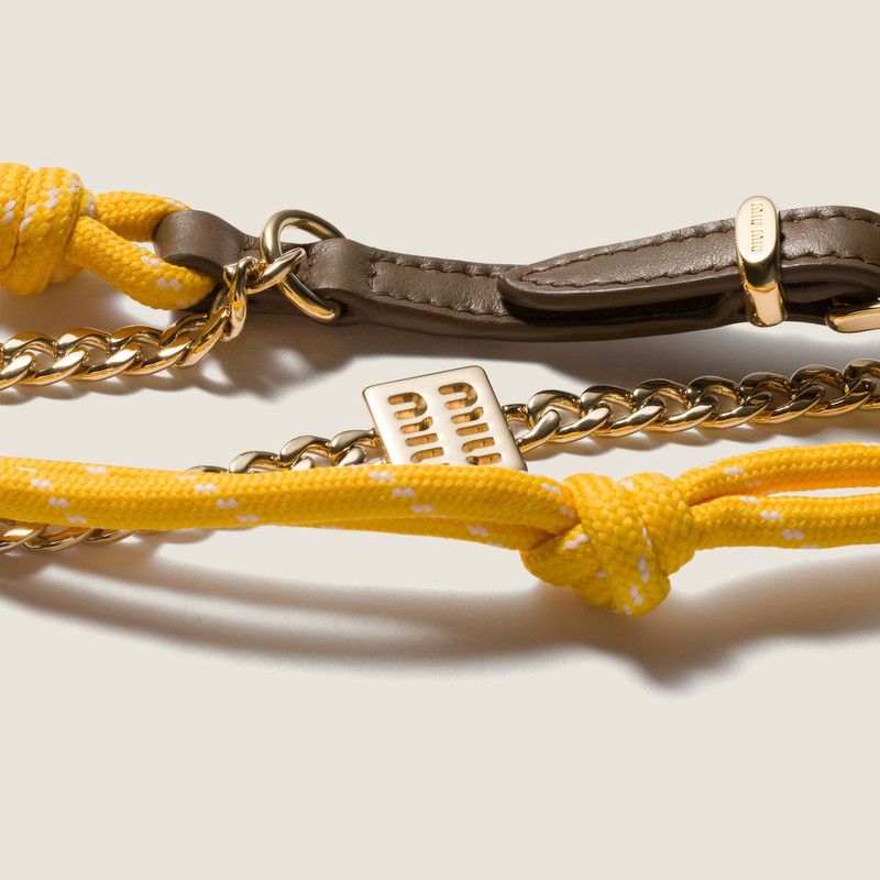 Miu Miu Leather, cord and metal trick keyring outlook