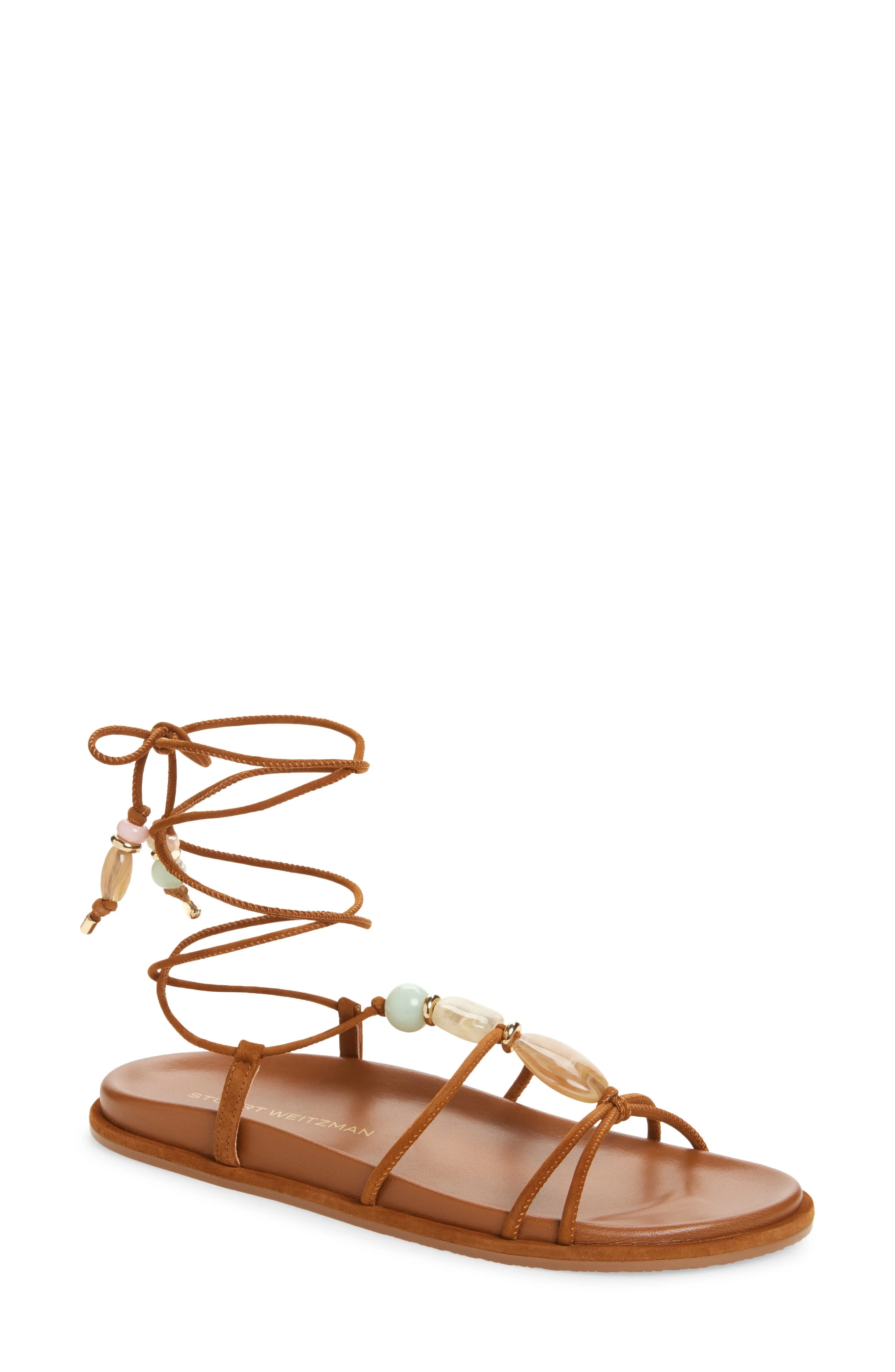 Stuart Weitzman Majorca Ankle Tie Sandal in Boho Tan at Nordstrom - 1