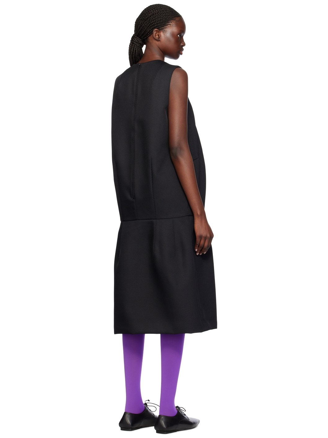 Black Seam Pocket Midi Dress - 3