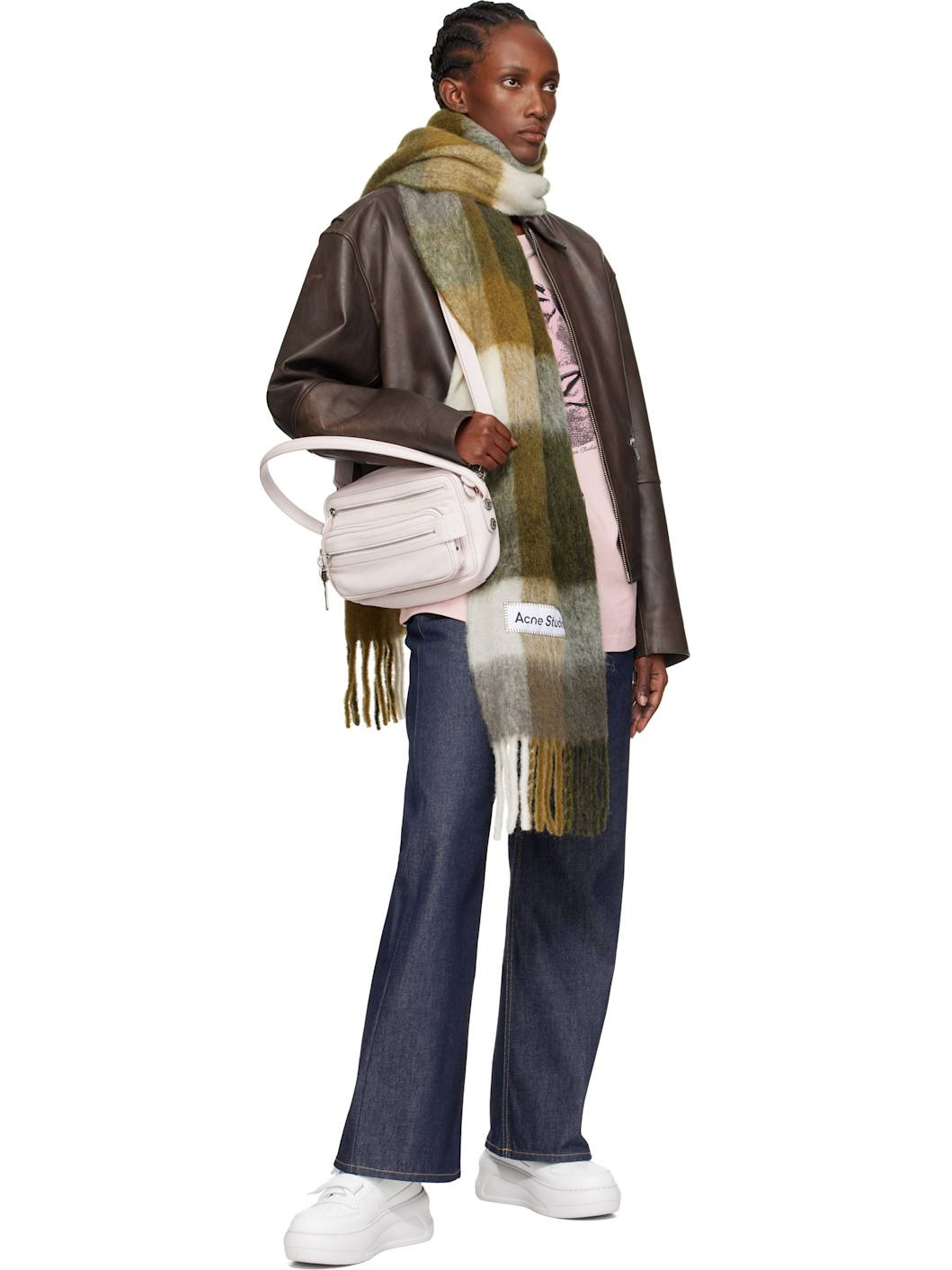 Khaki & Off-White Check Fringe Scarf - 2