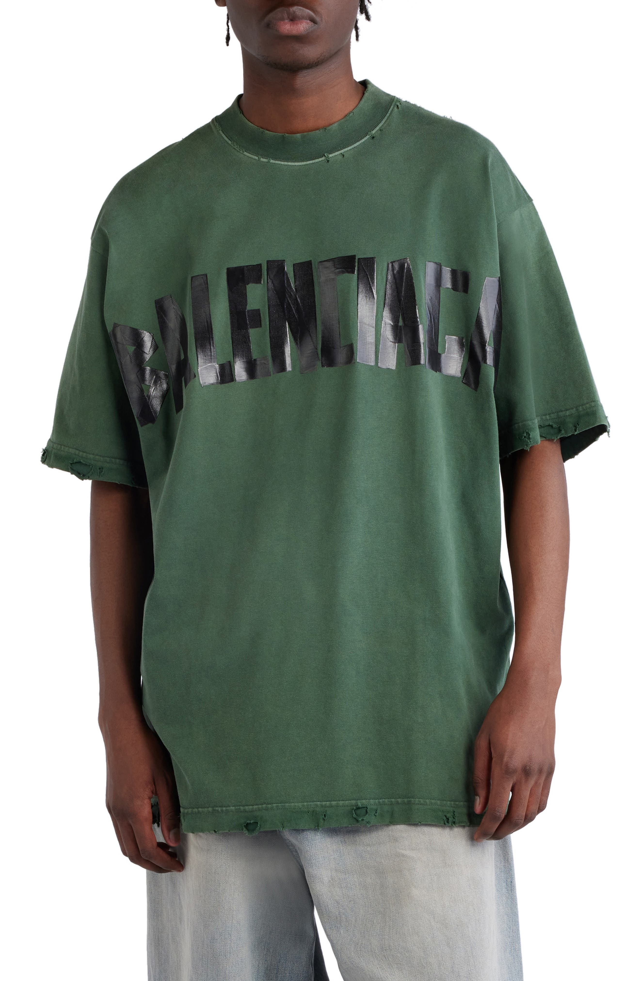 Distressed Tape Logo Cotton T-Shirt - 1