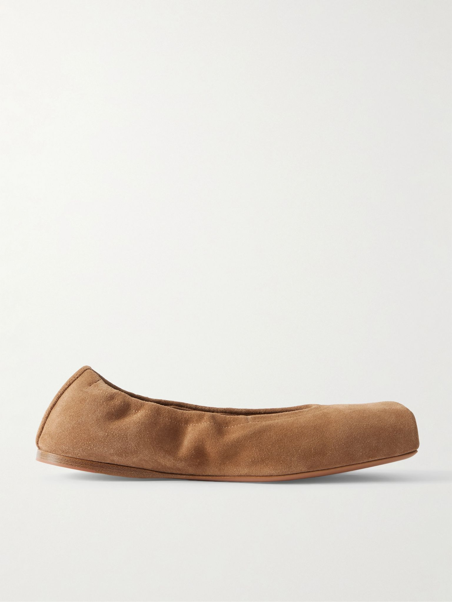 Leather-trimmed suede ballet flats Camel - 1