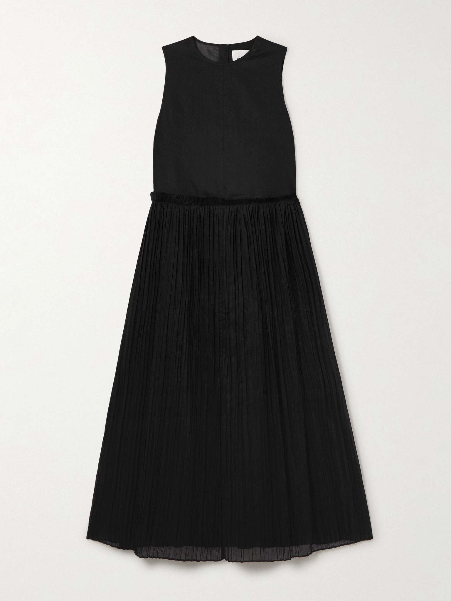 Ruffled plissé cotton-voile midi dress Black - 1