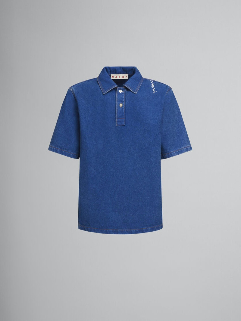 BLUE OVERSIZE ORGANIC DENIM POLO SHIRT WITH MARNI SYMBOL 1