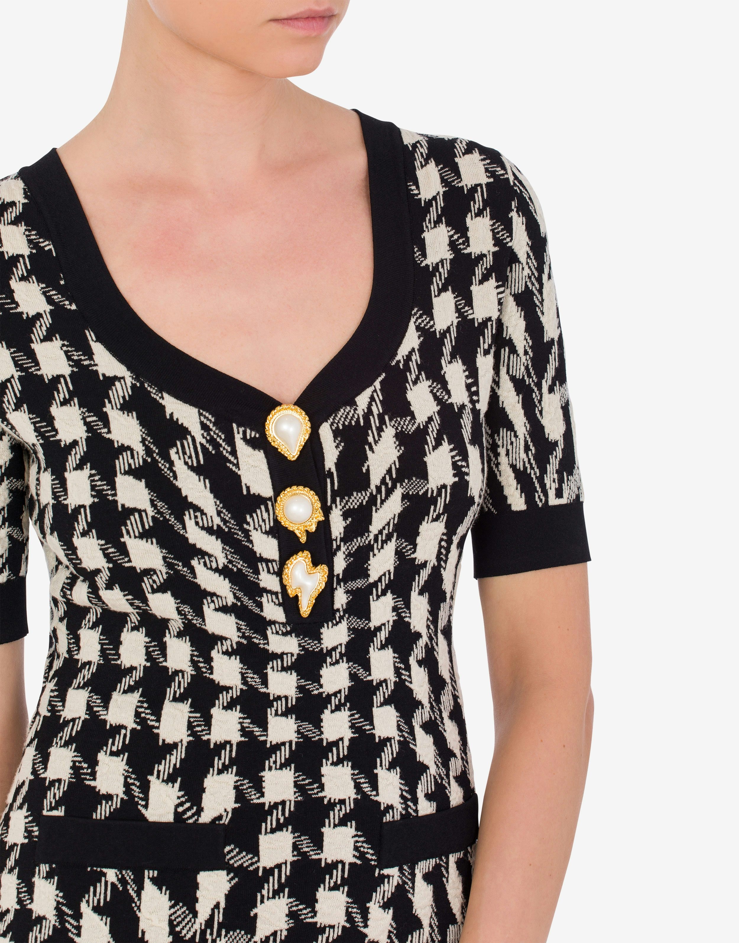 MORPHED PIED DE POULE STRETCH KNIT DRESS - 4